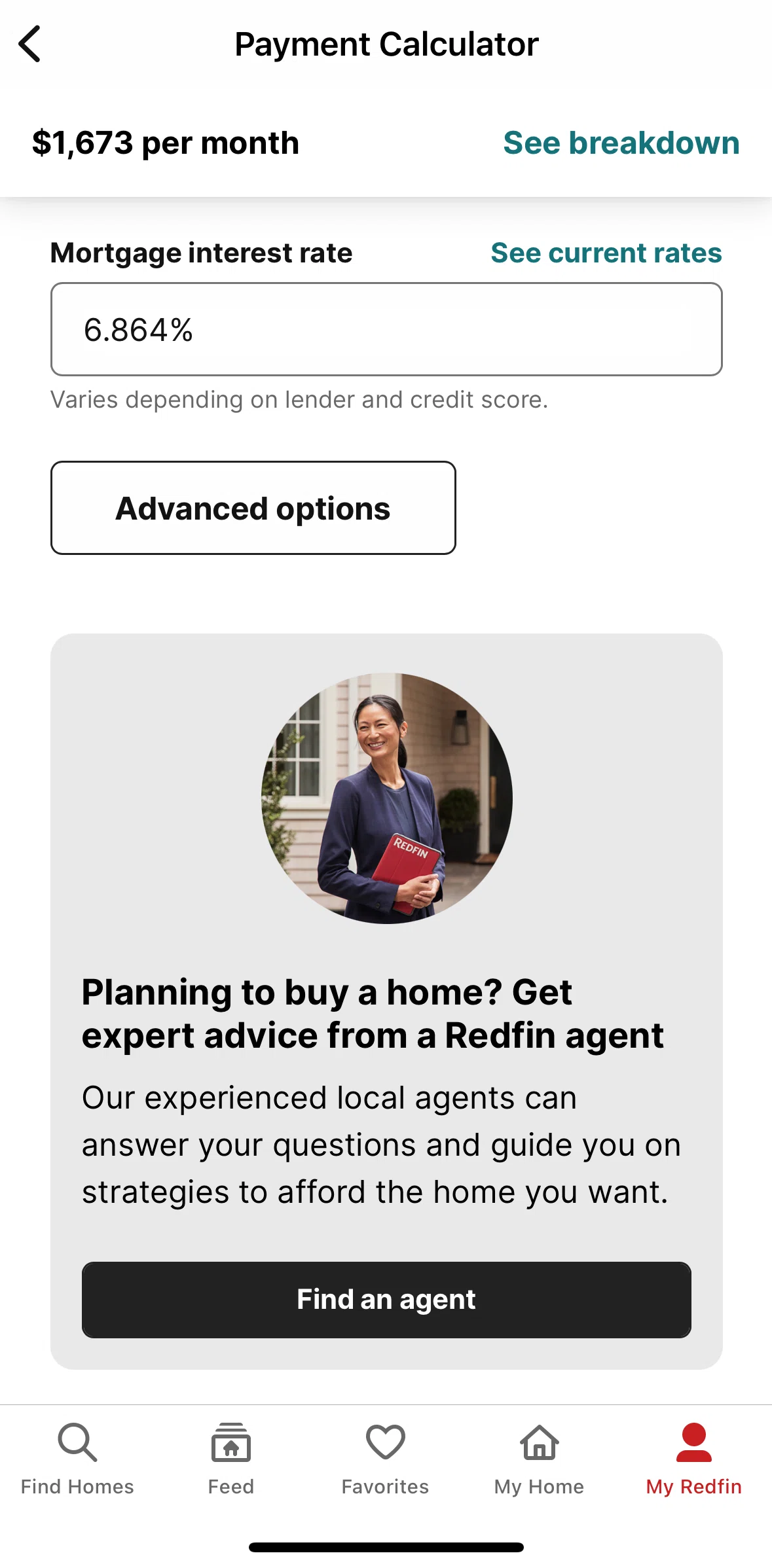 Redfin Screen screen in the Advanced options flow