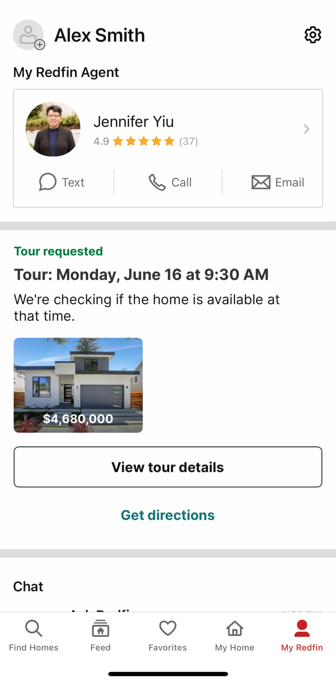 Redfin Screen screen in the Agent detail flow