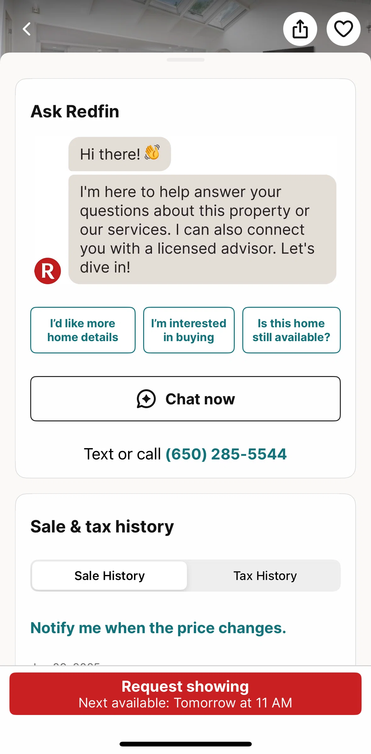 Redfin Screen screen in the Chatting with Redfin flow