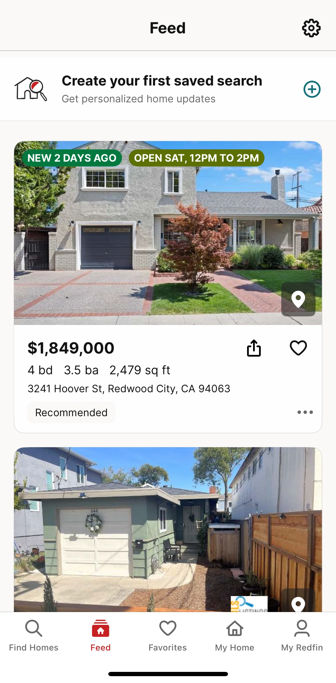 Redfin Screen screen in the Feed settings flow
