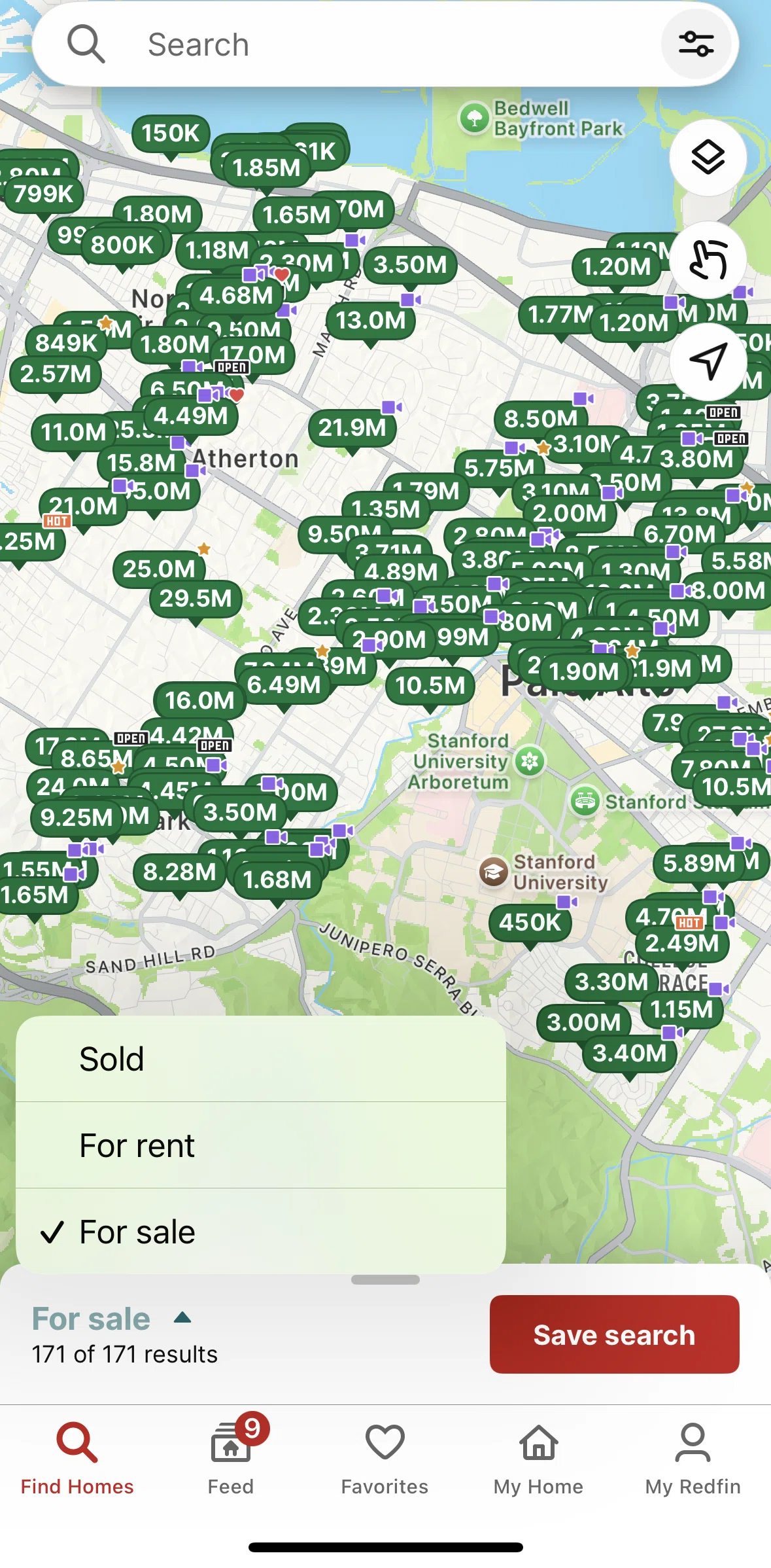 Redfin Screen screen in the Filtering homes (sold) flow