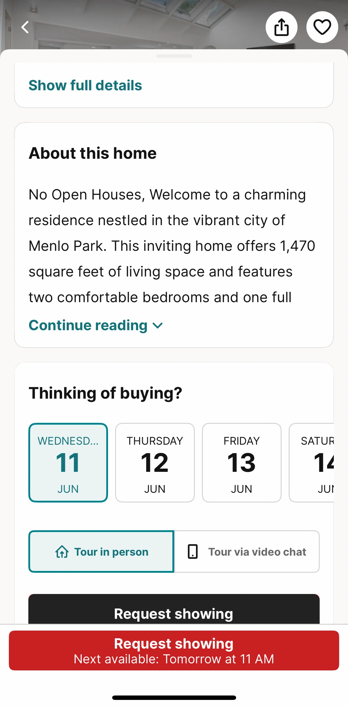Redfin Screen screen in the Full details flow