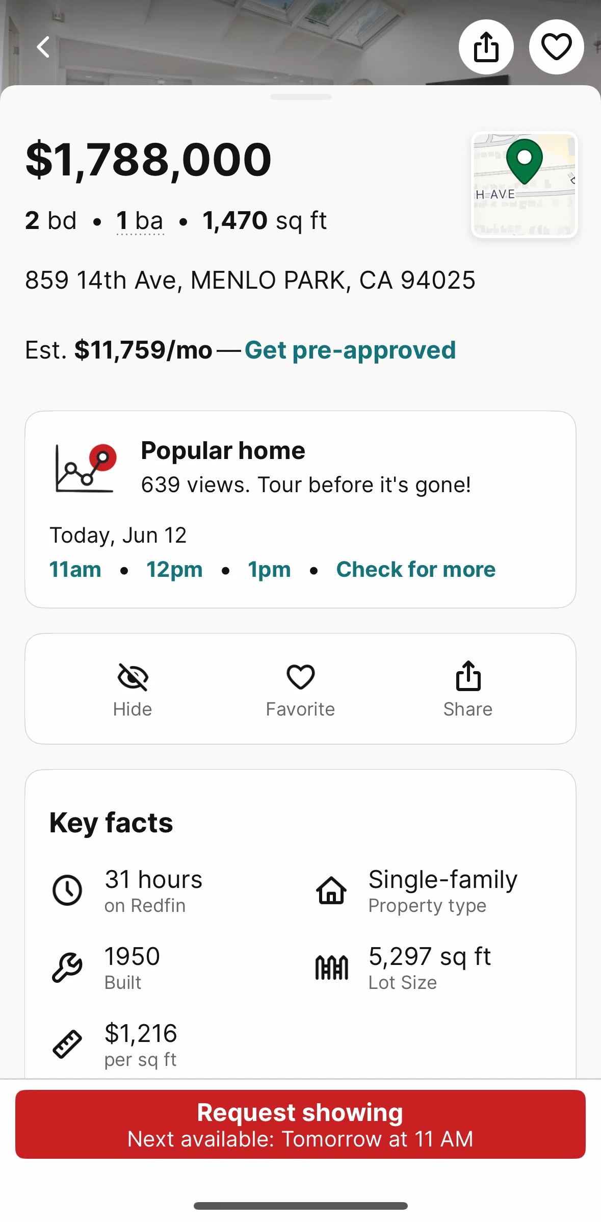 Redfin Screen screen in the Hiding a home flow