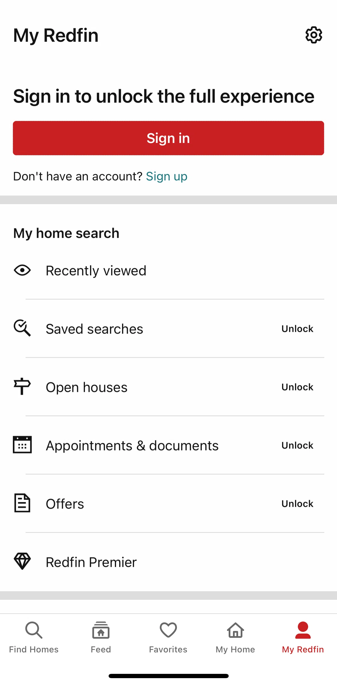 Redfin Screen screen in the Logging in flow