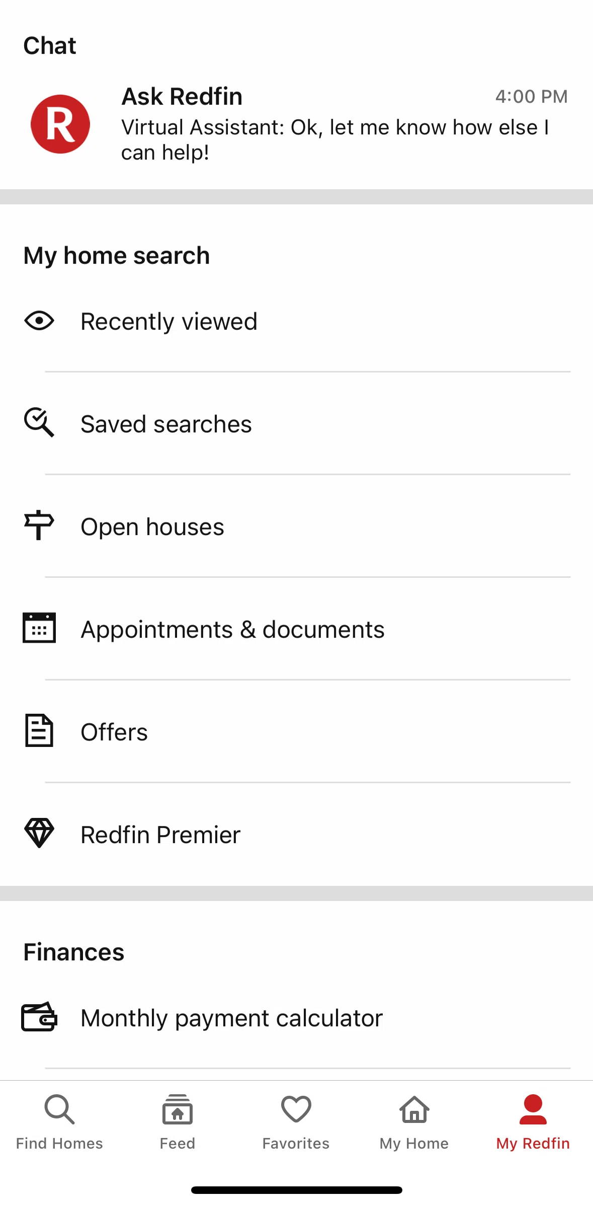 Redfin Screen screen in the Open houses flow