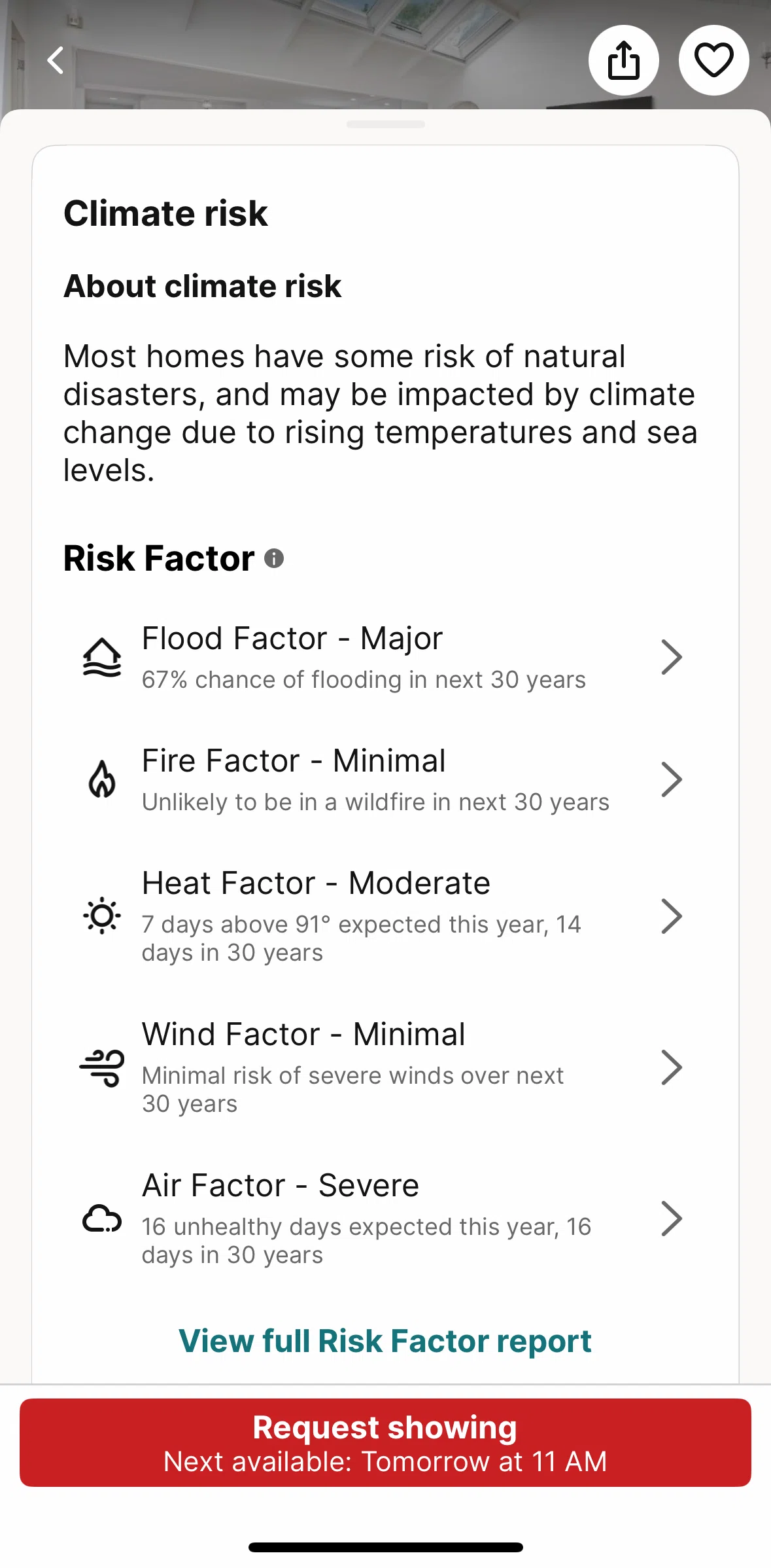 Redfin Screen screen in the Risk Factor flow
