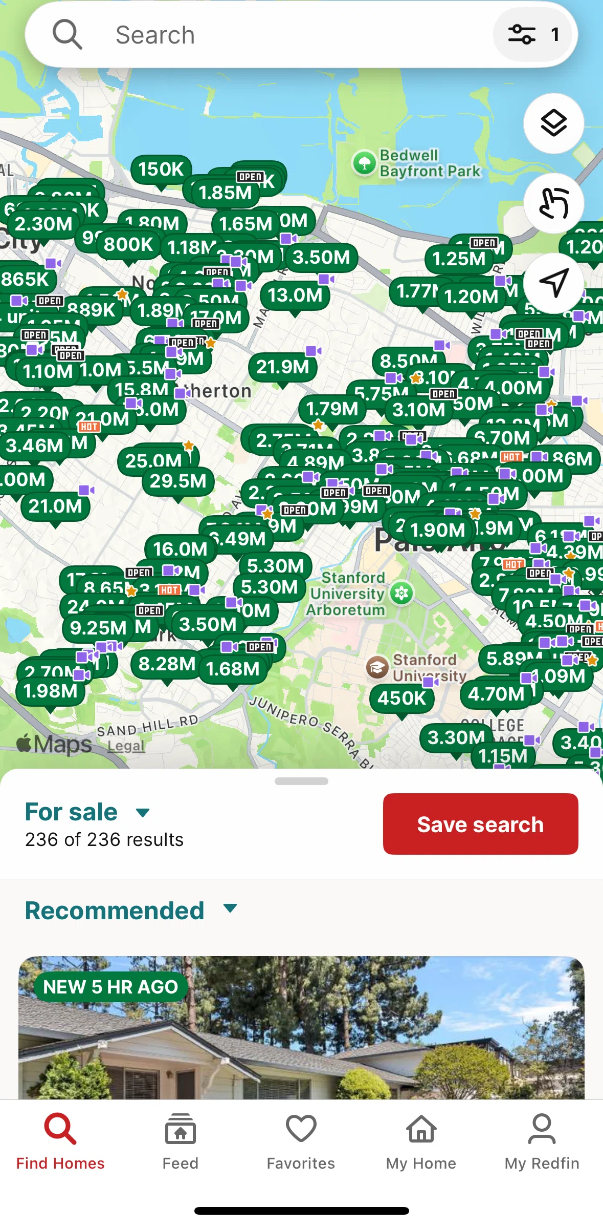 Redfin Screen screen in the Saving a search flow