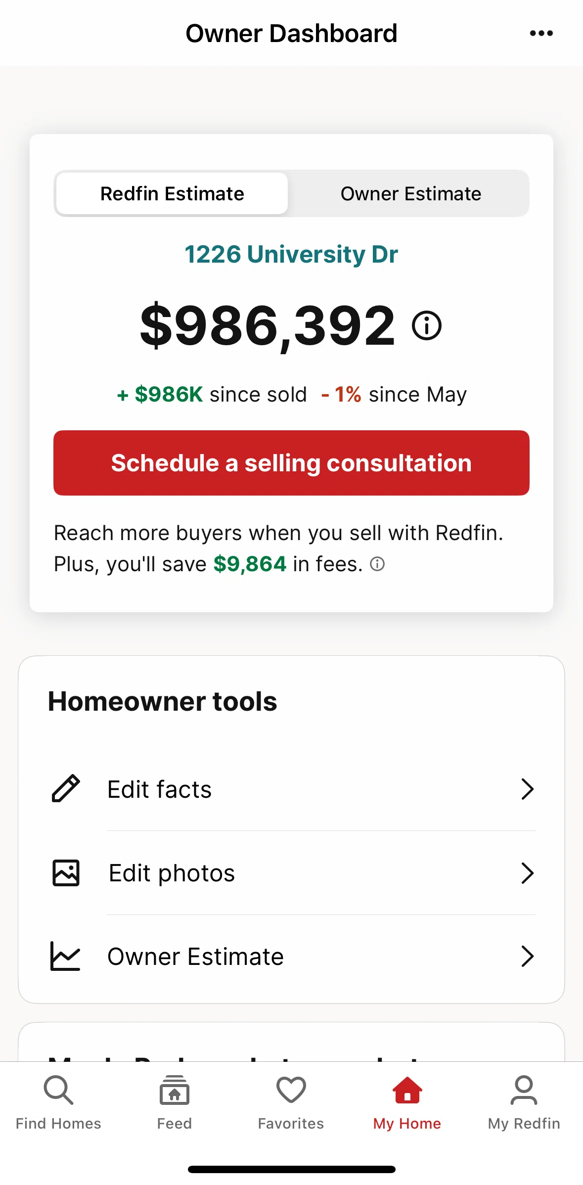 Redfin Screen screen in the Scheduling a selling consultation flow