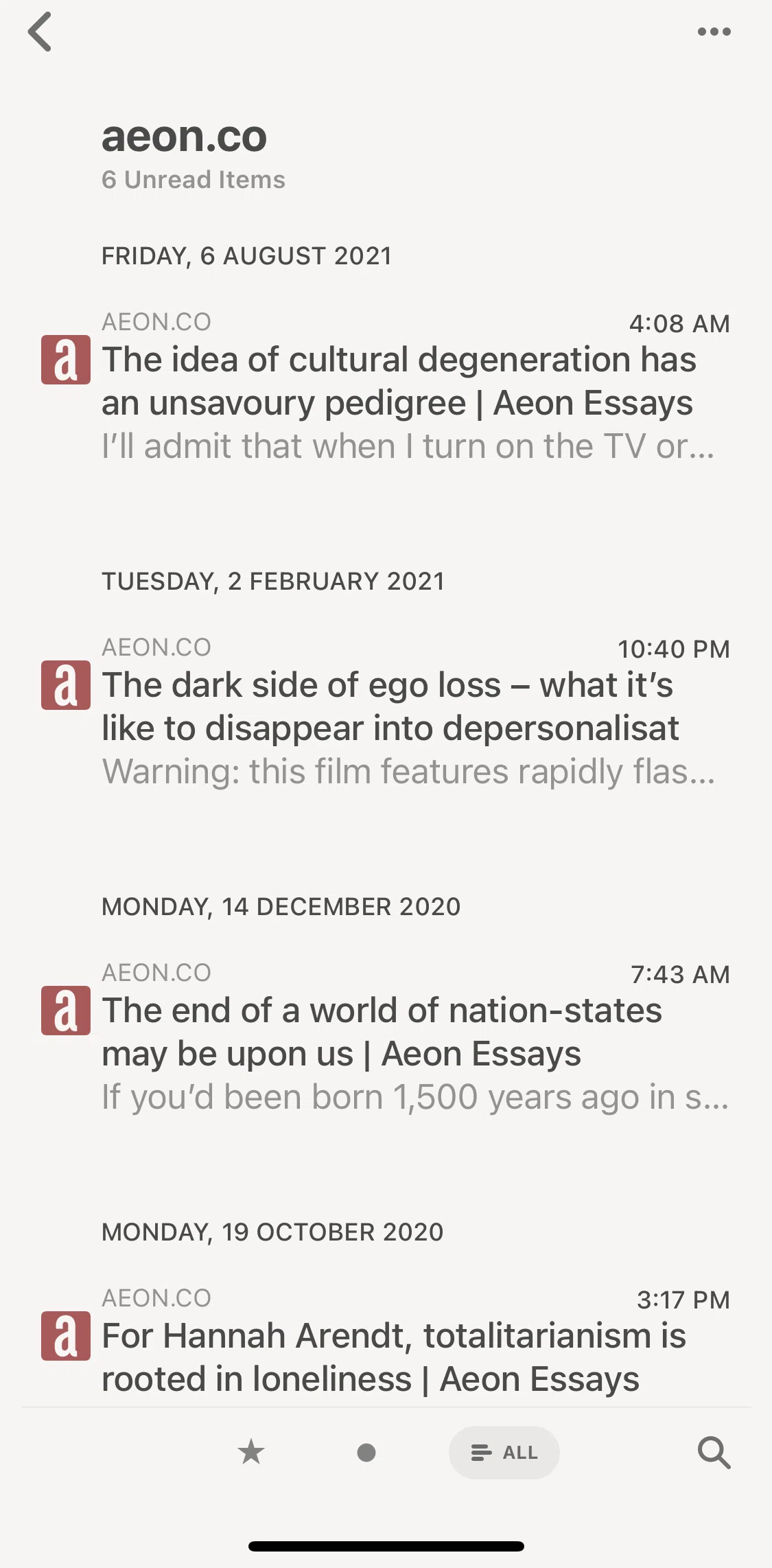Reeder 5 Screen screen in the Changing list display settings flow