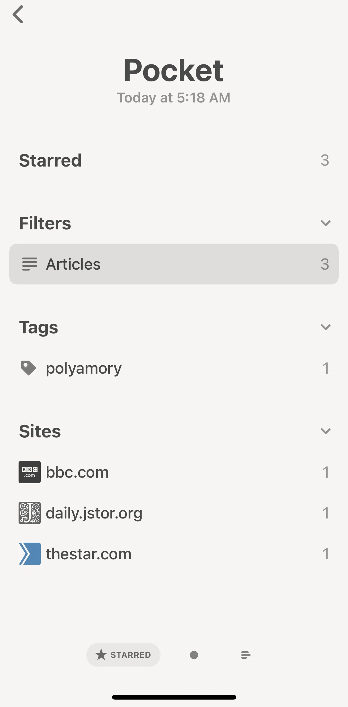 Reeder 5 Screen screen in the Starred articles flow