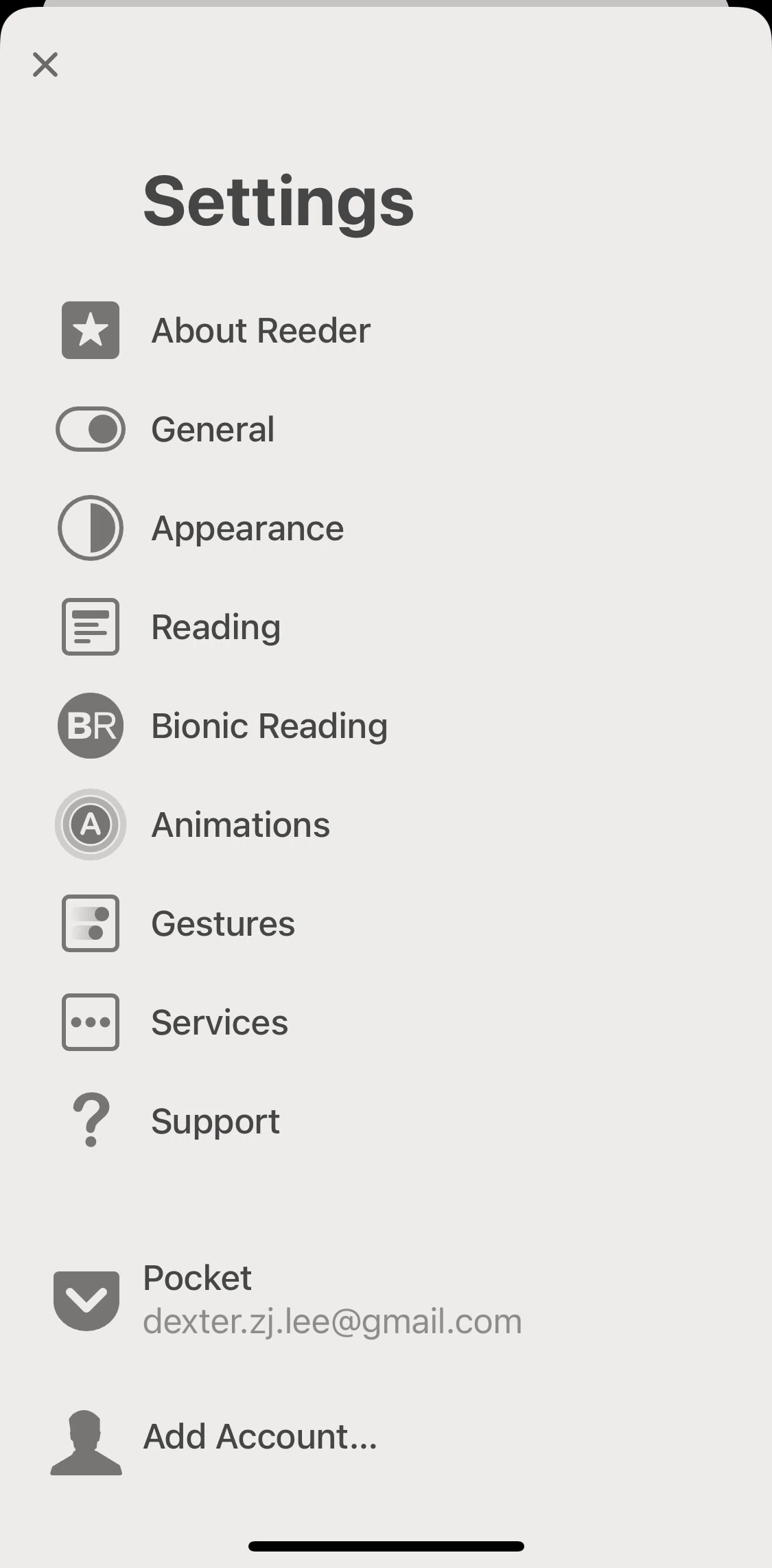 Reeder 5 Screen screen in the Switching to dark mode flow