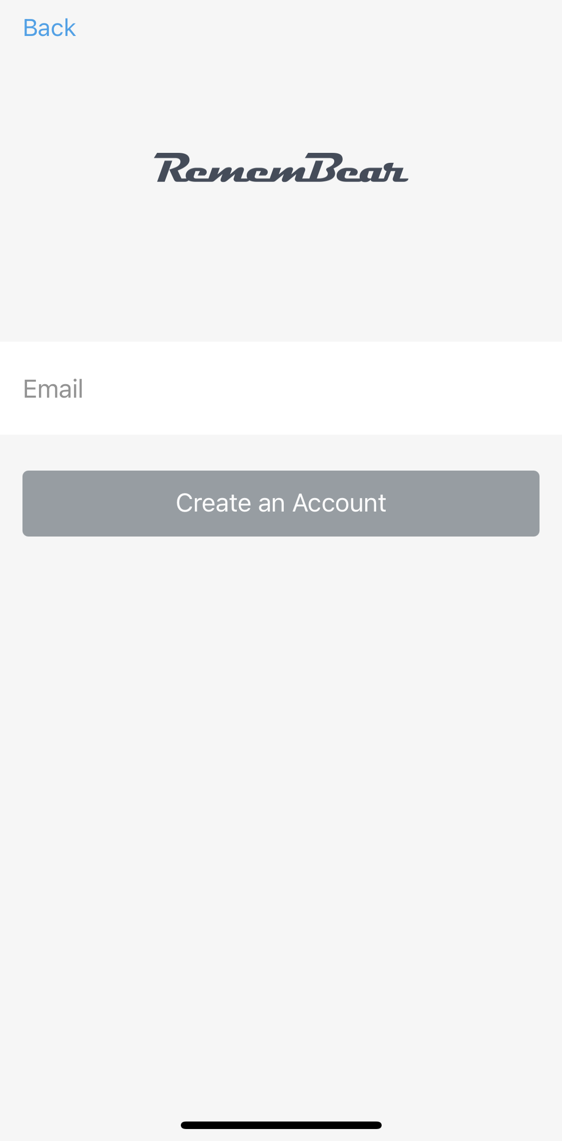 Remembear Sign up screen in the General Browsing flow