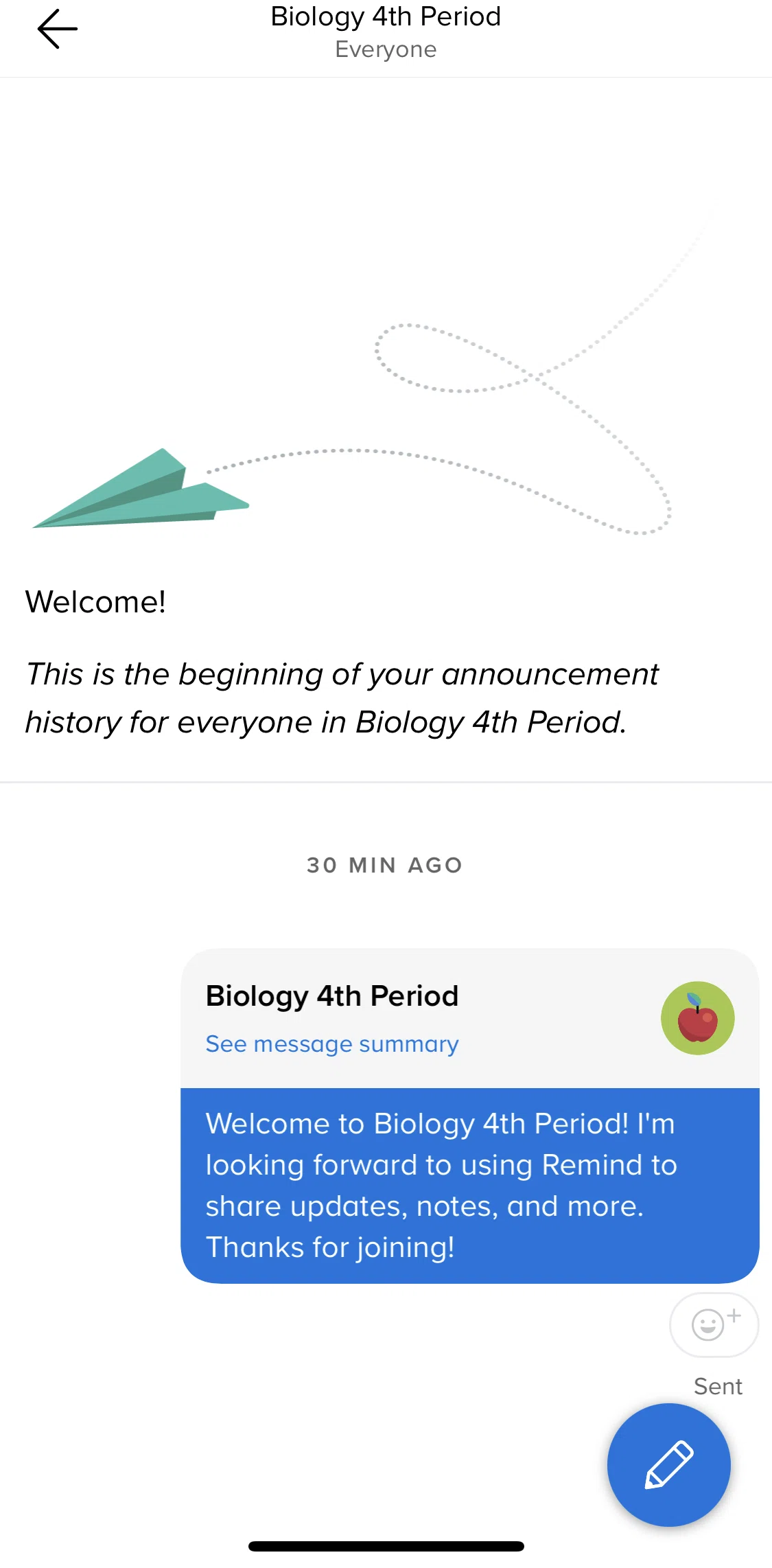 Remind Screen screen in the Sending an announcement flow