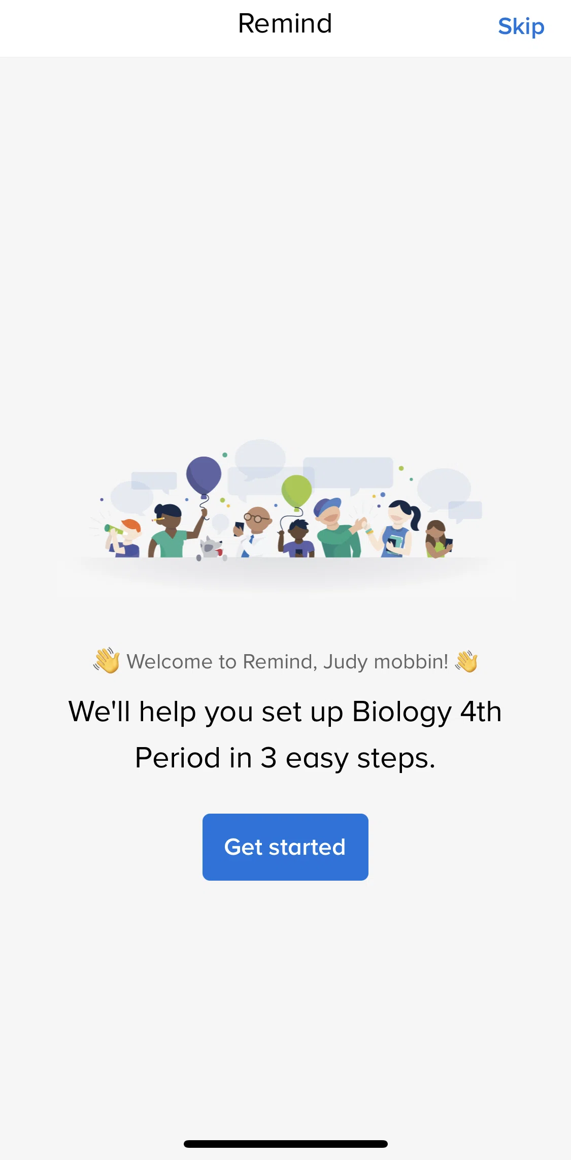 Remind Screen screen in the Setting up a class flow