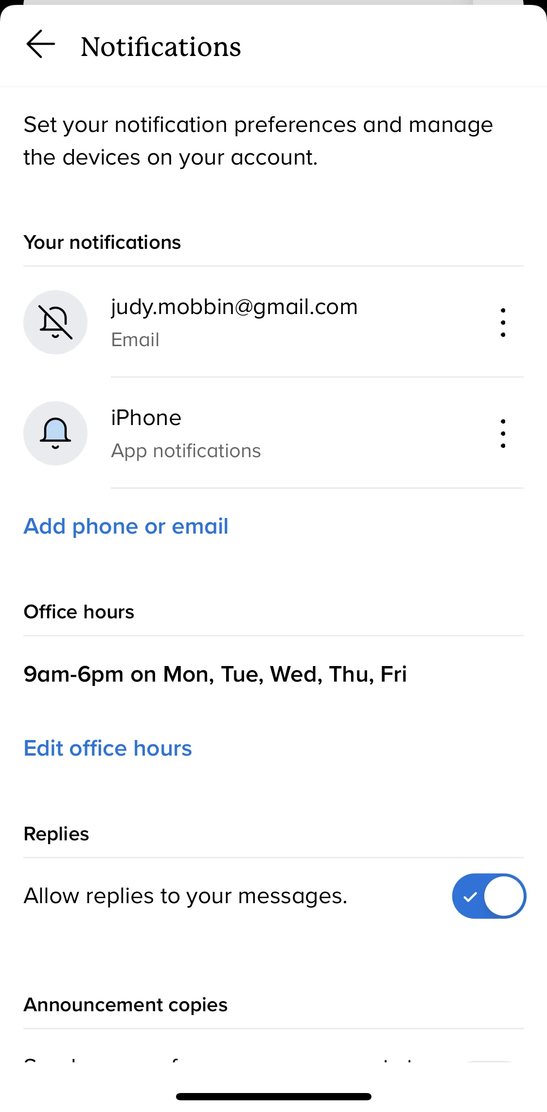 Remind Screen screen in the Turning on email notification flow