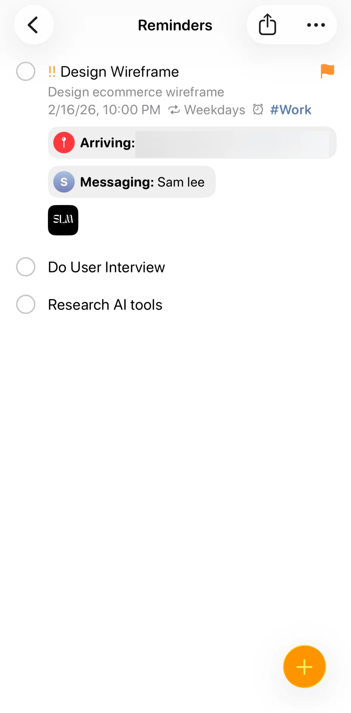 Reminders Screen screen in the Changing to column view flow