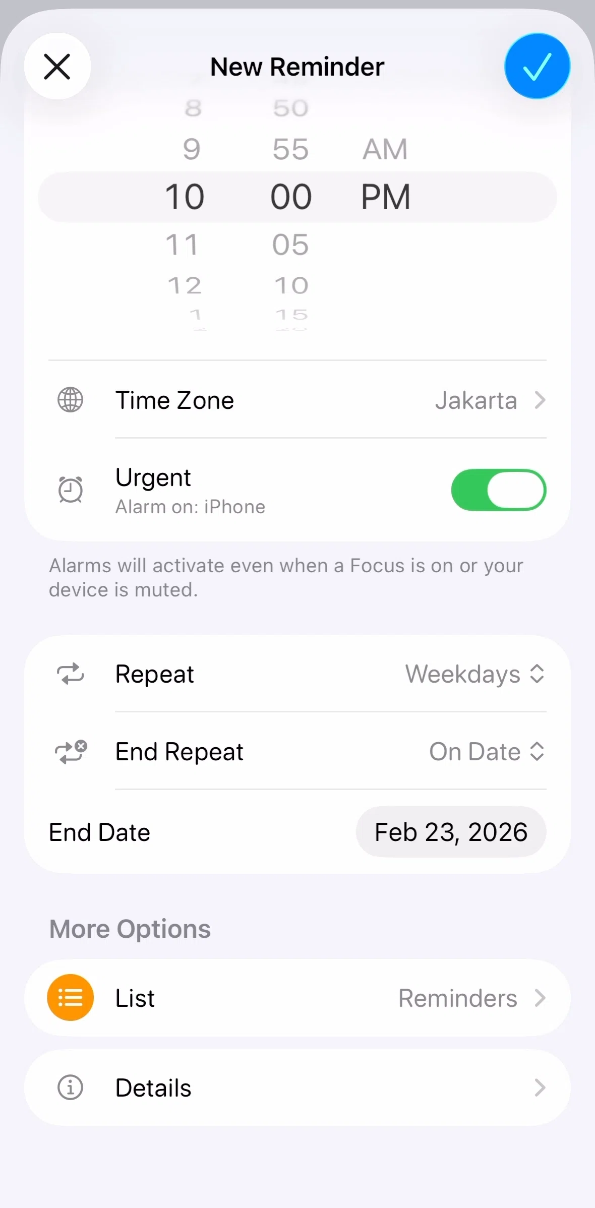 Reminders Screen screen in the Reminder details flow