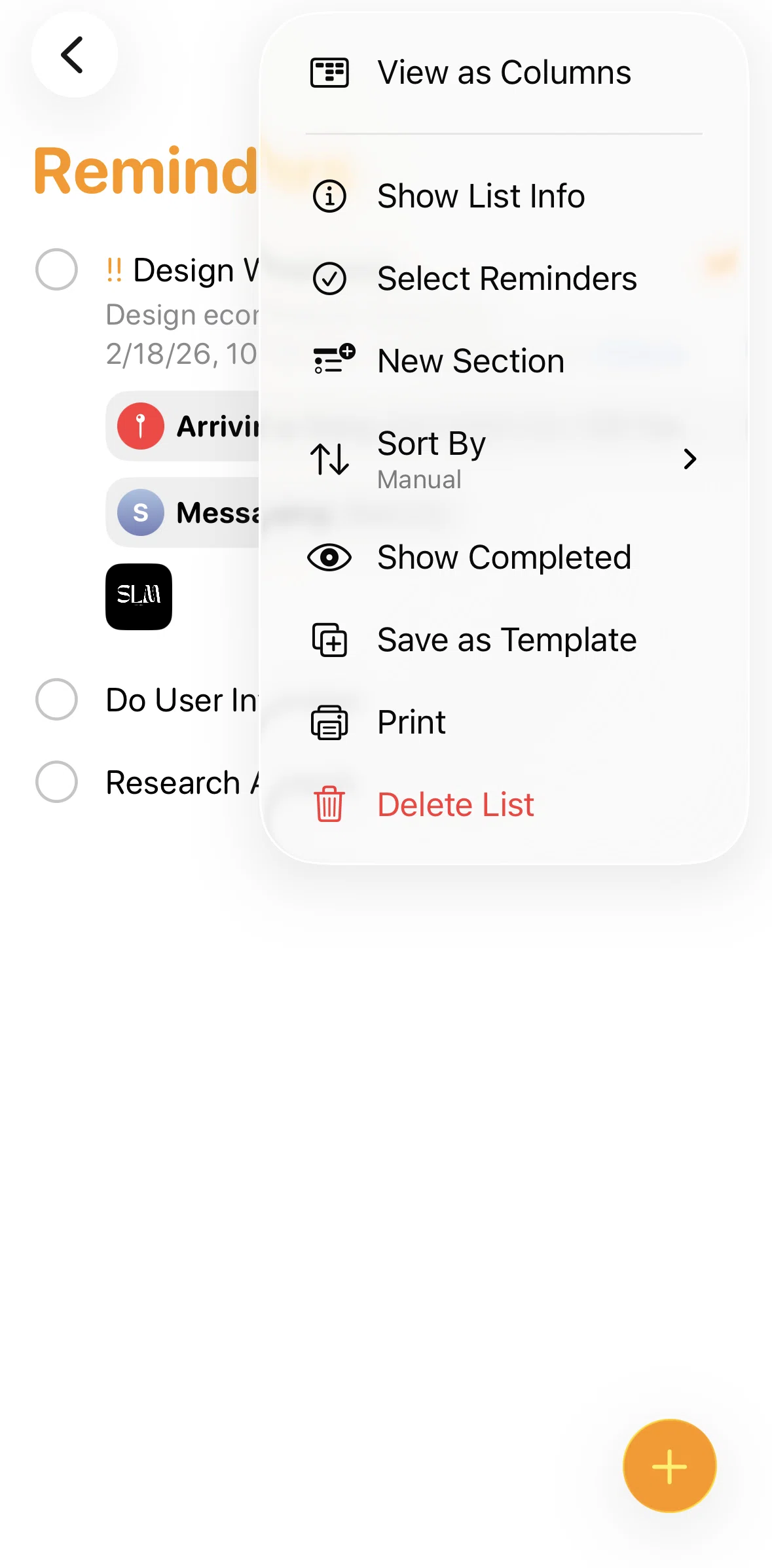 Reminders Screen screen in the Saving reminder as template flow