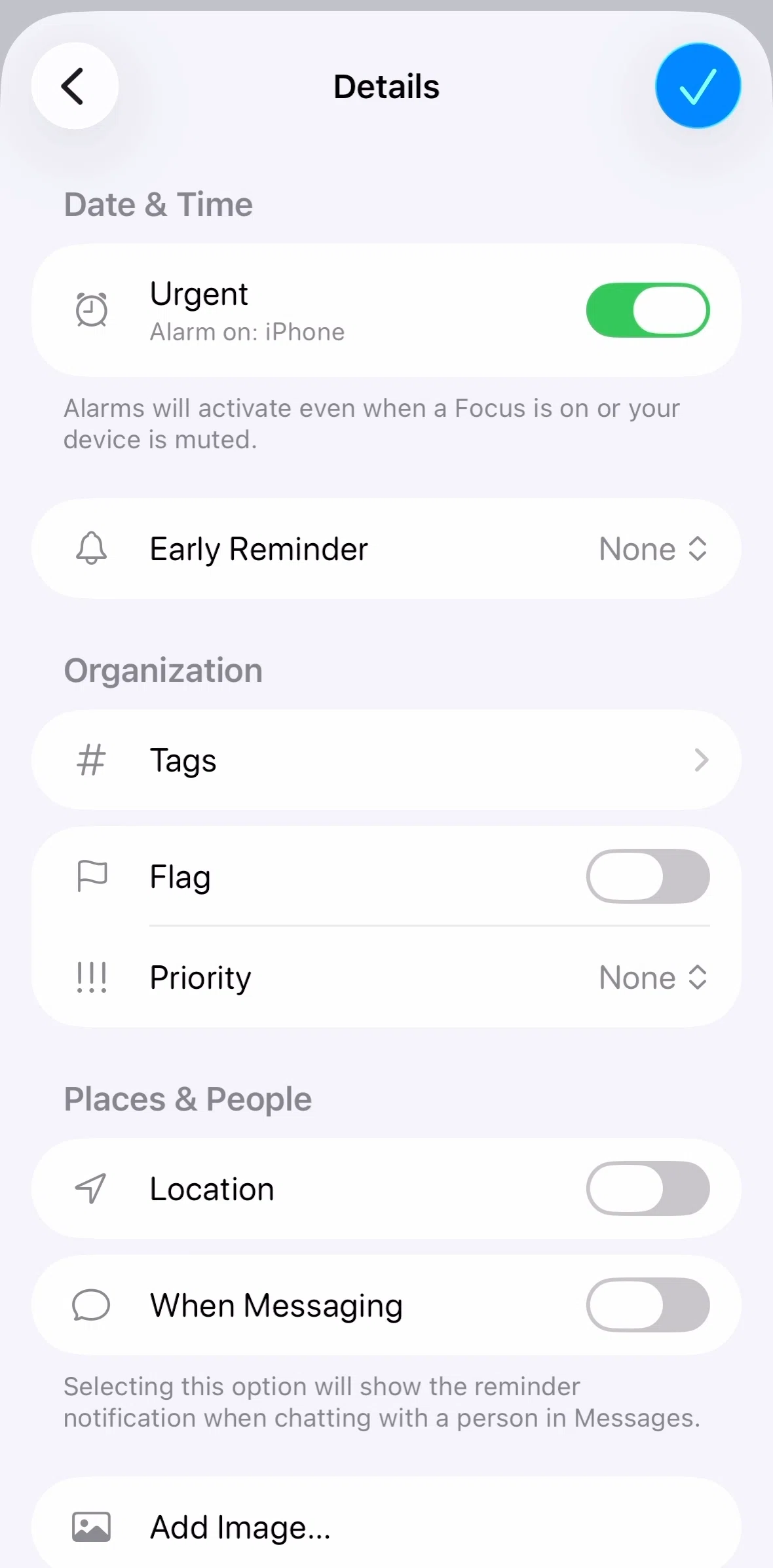 Reminders Screen screen in the Setting a reminder priority flow
