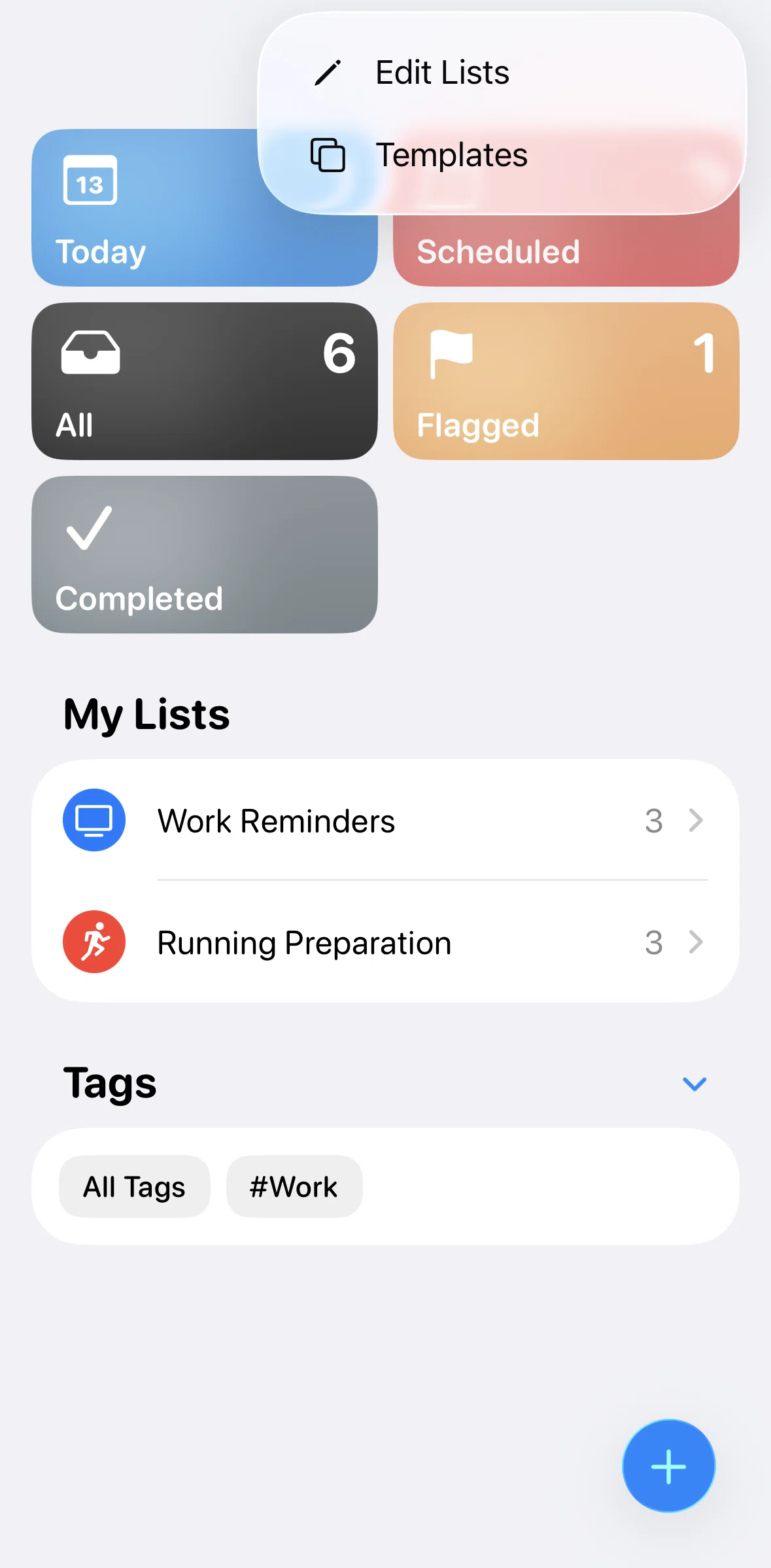 Reminders Screen screen in the Templates flow