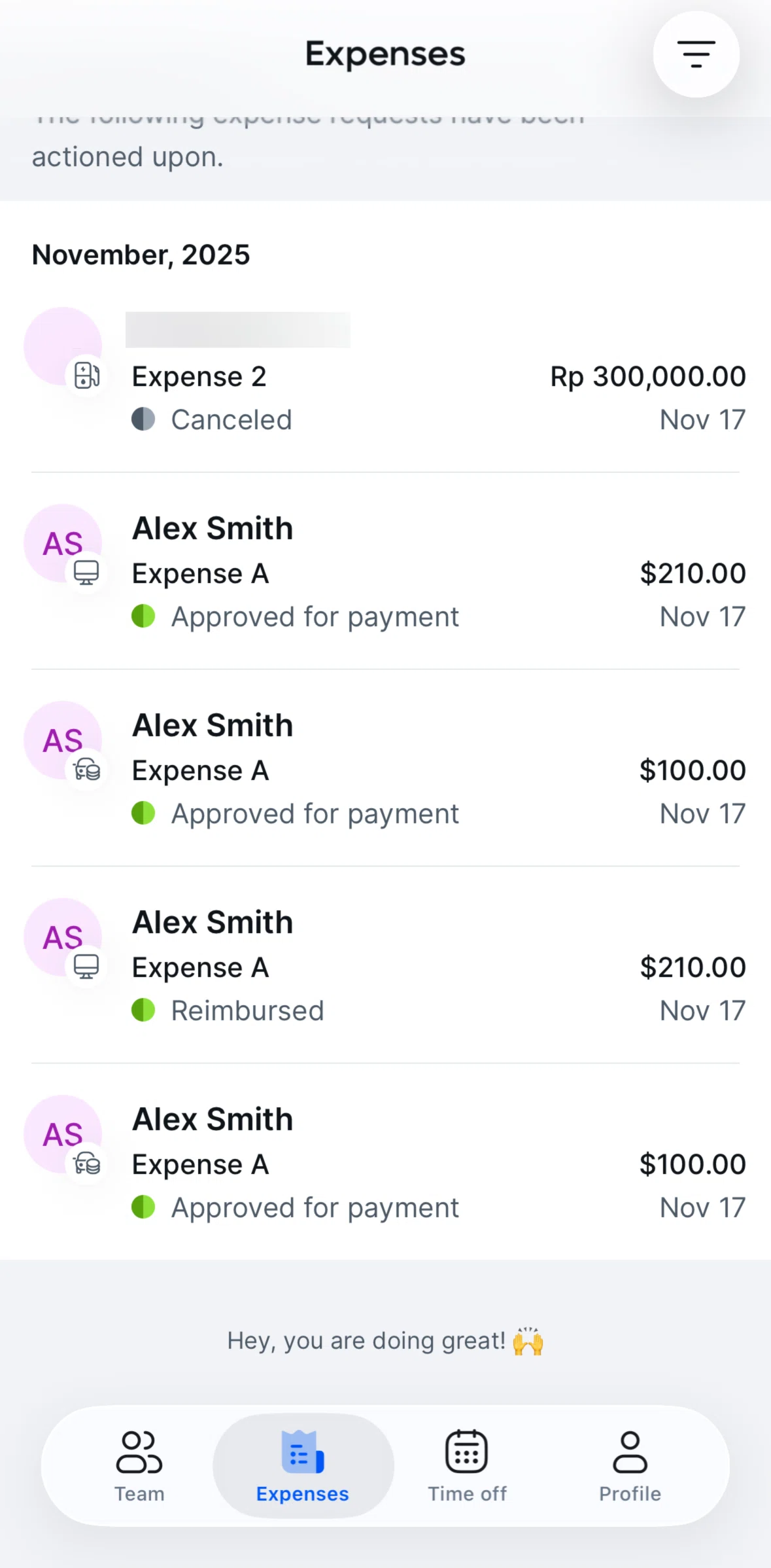 Remote Global HR Screen screen in the Expense detail flow