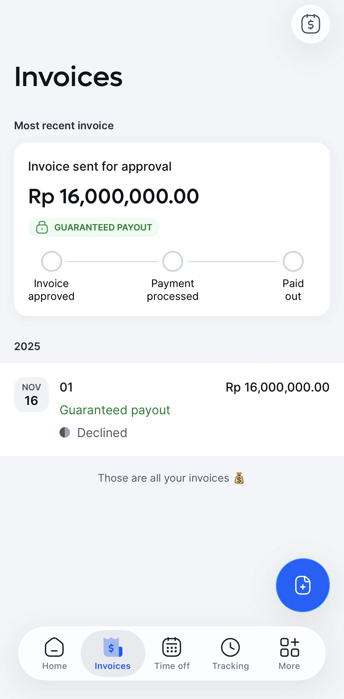 Remote Global HR Screen screen in the Invoice detail (declined) flow
