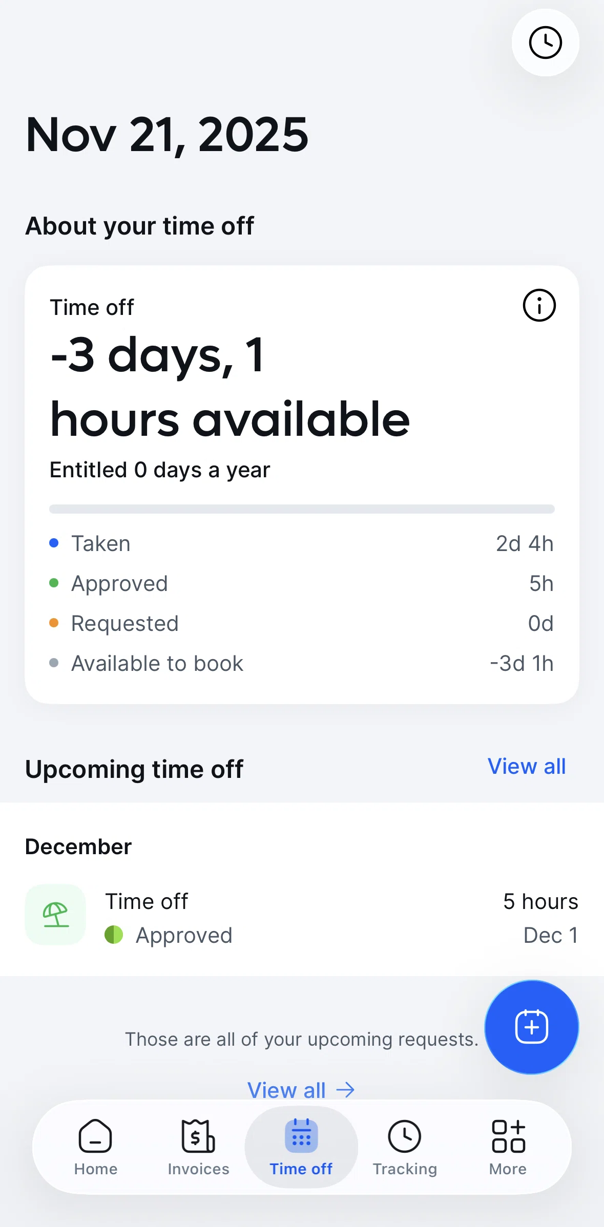 Remote Global HR Screen screen in the Time off details flow