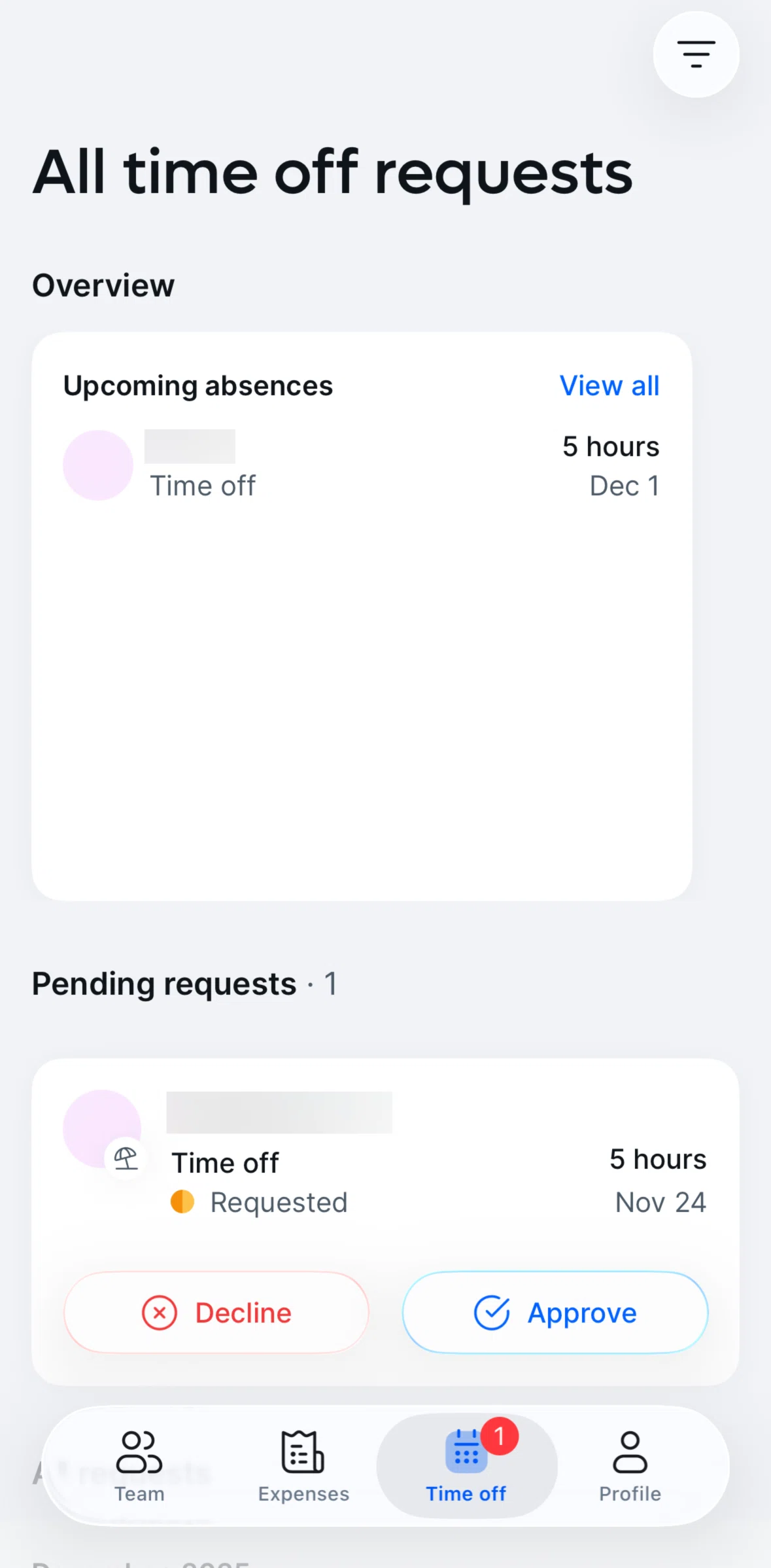 Remote Global HR Screen screen in the Upcoming absences flow