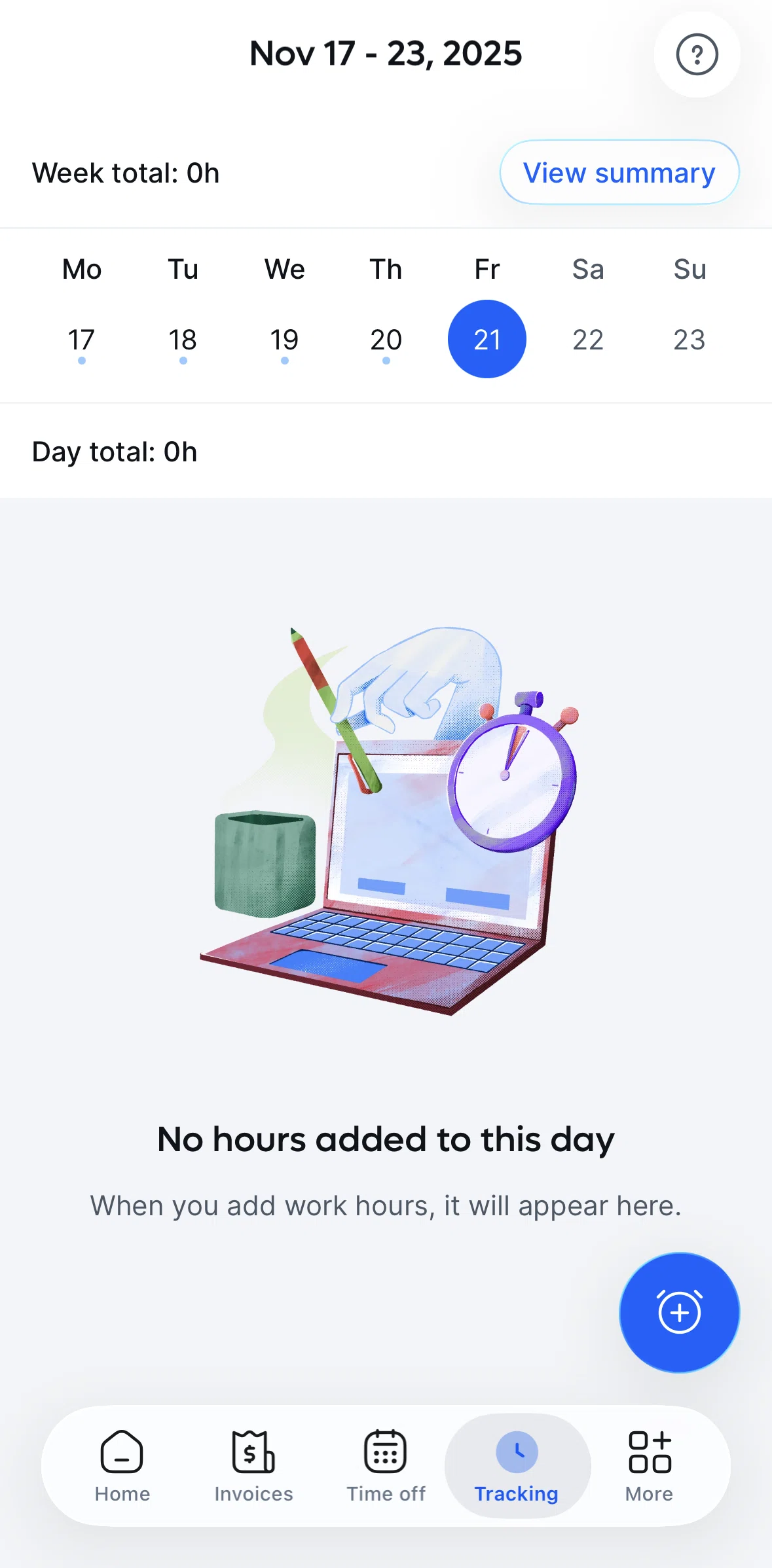 Remote Global HR Screen screen in the Weekly summary flow