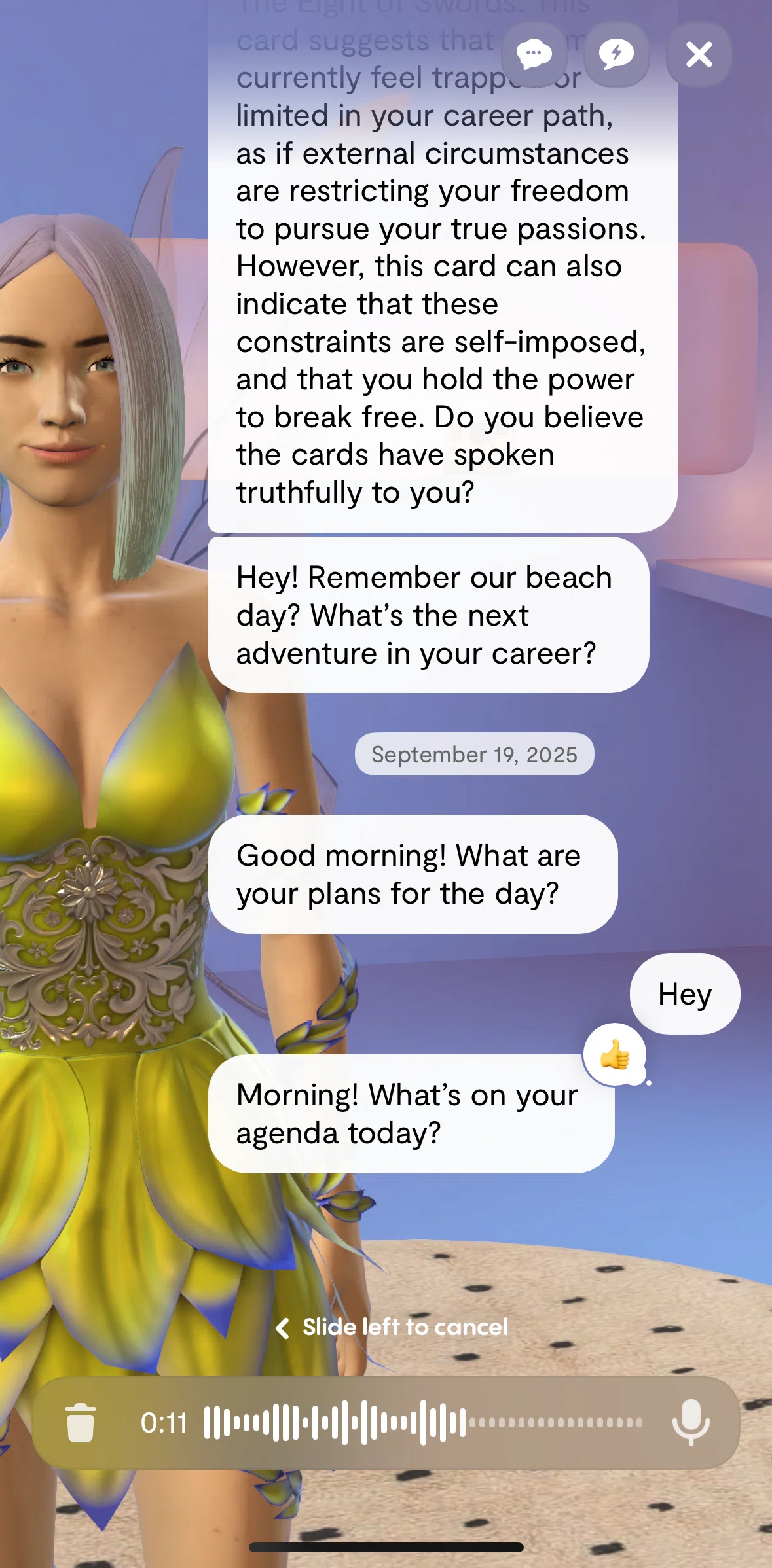 Replika Screen screen in the Canceling a voice message flow