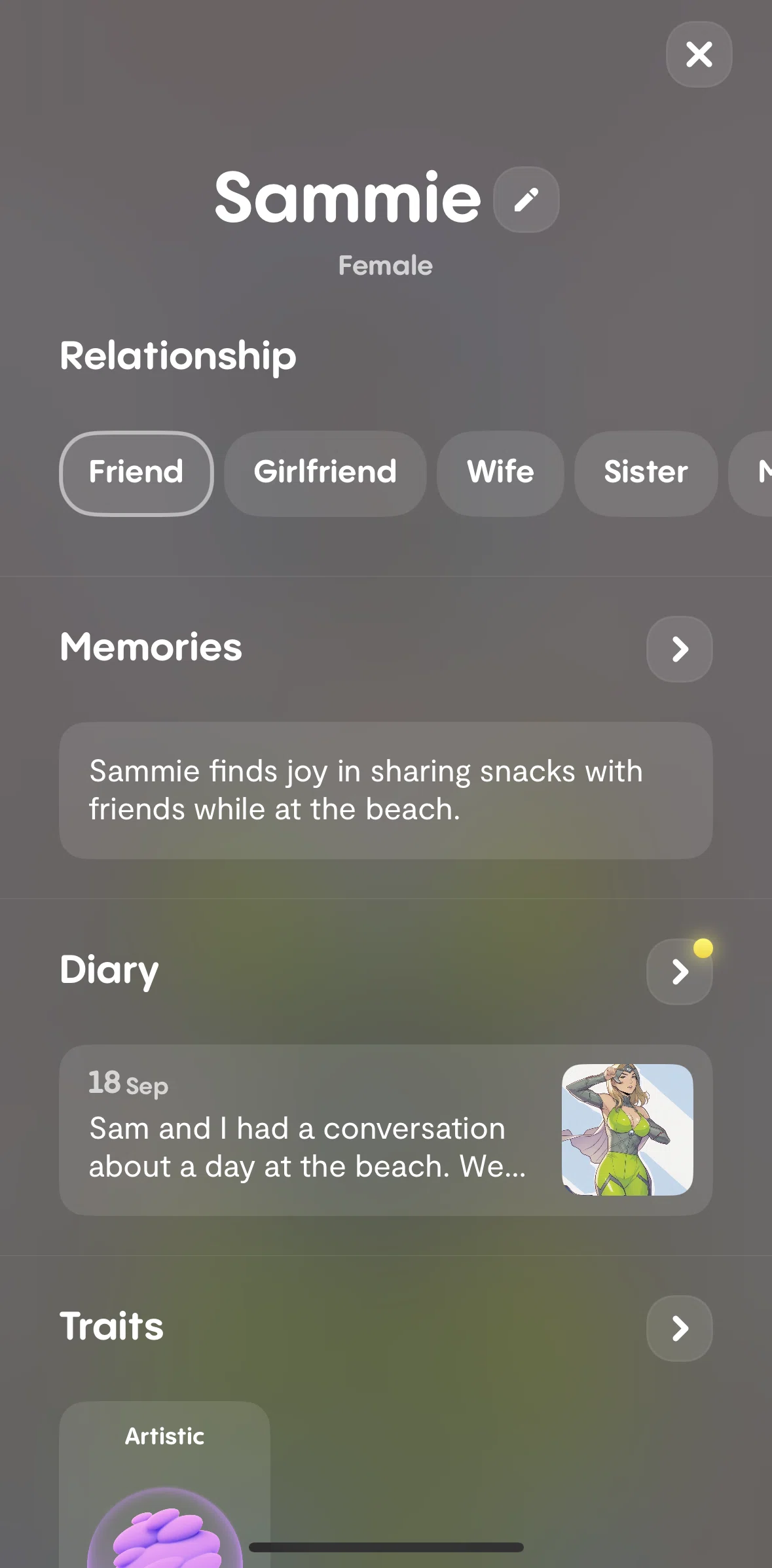 Replika Screen screen in the Diary flow