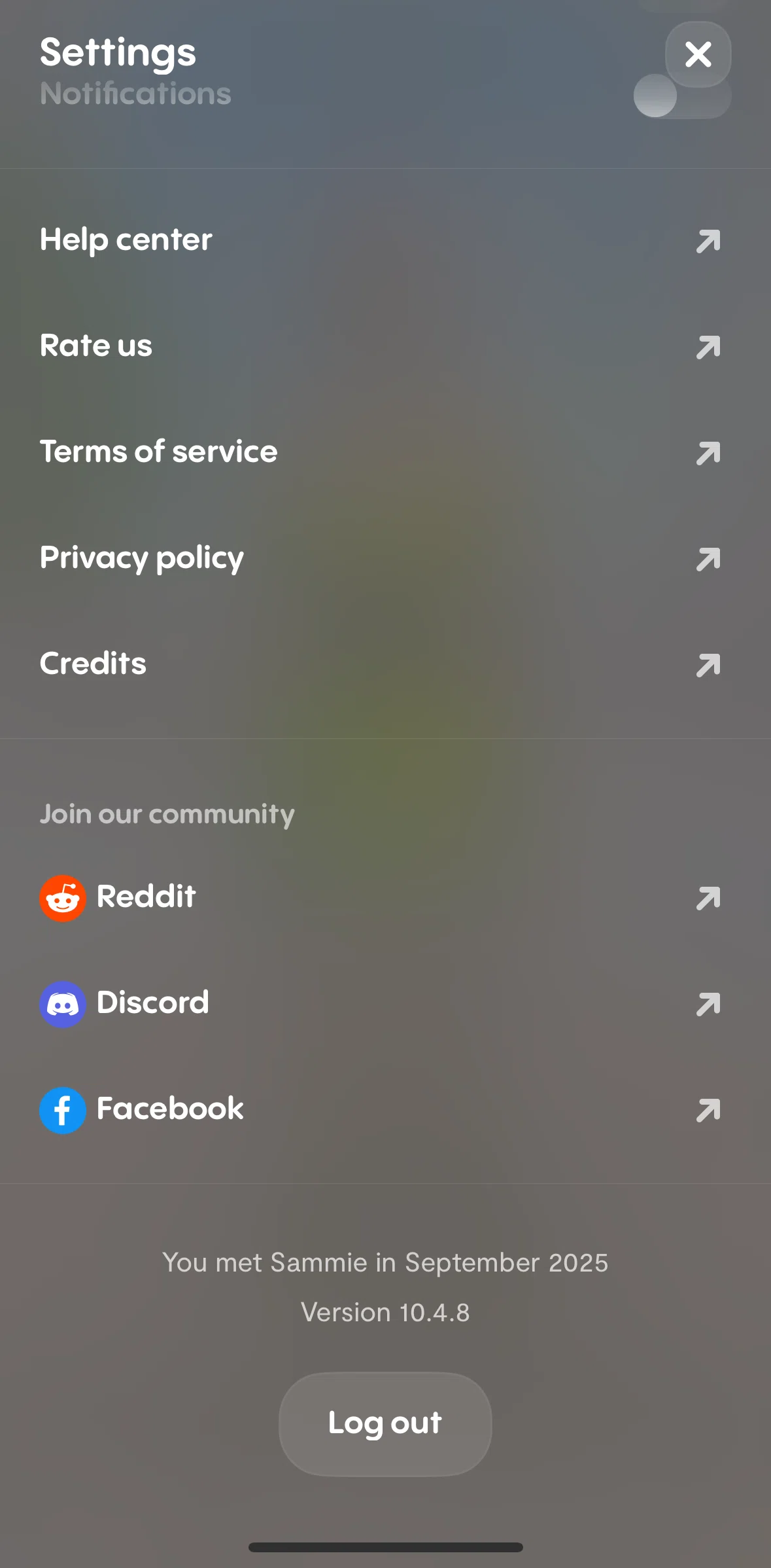 Replika Screen screen in the Logging out flow