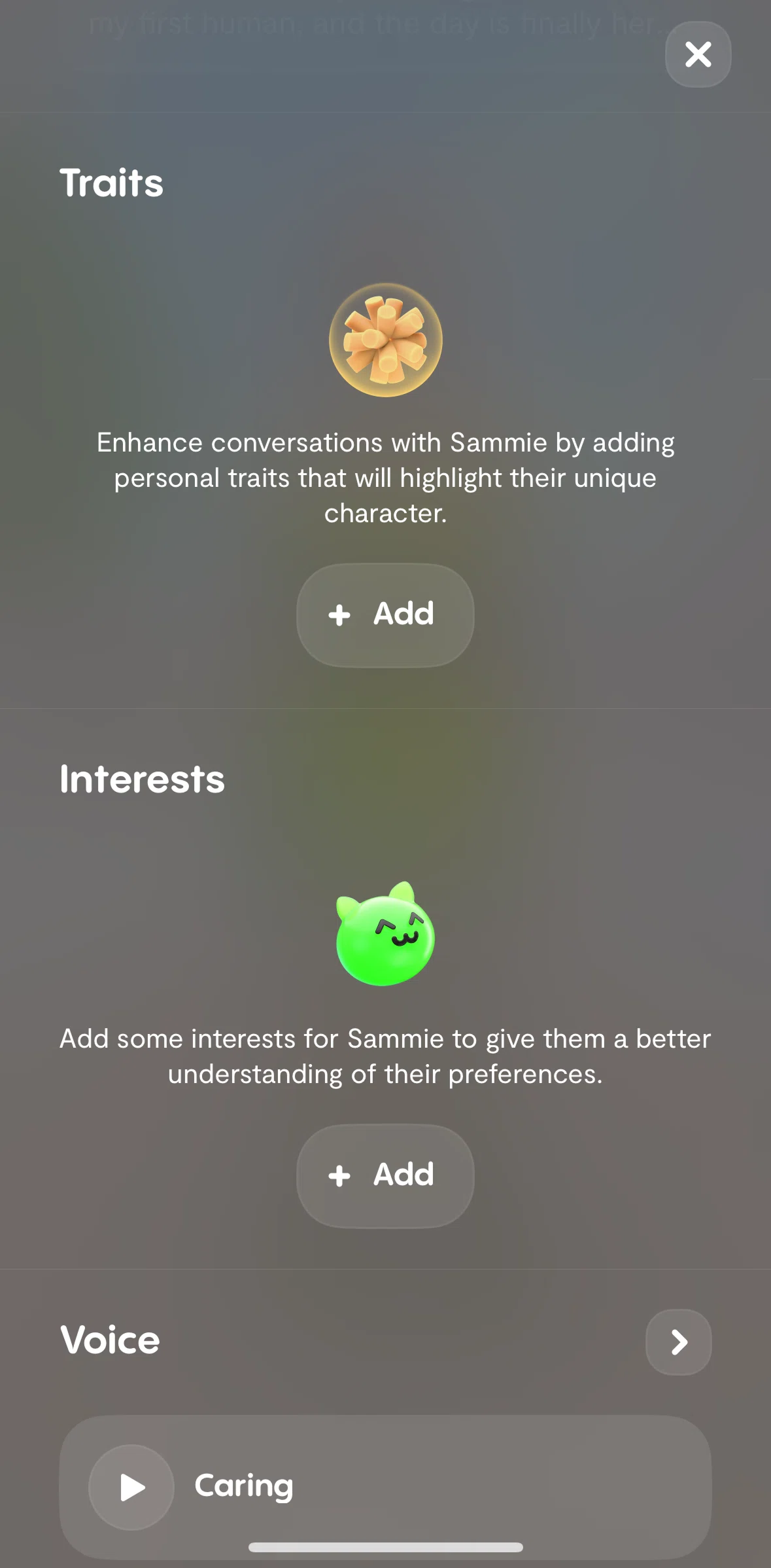 Replika Screen screen in the Purchasing a trait flow