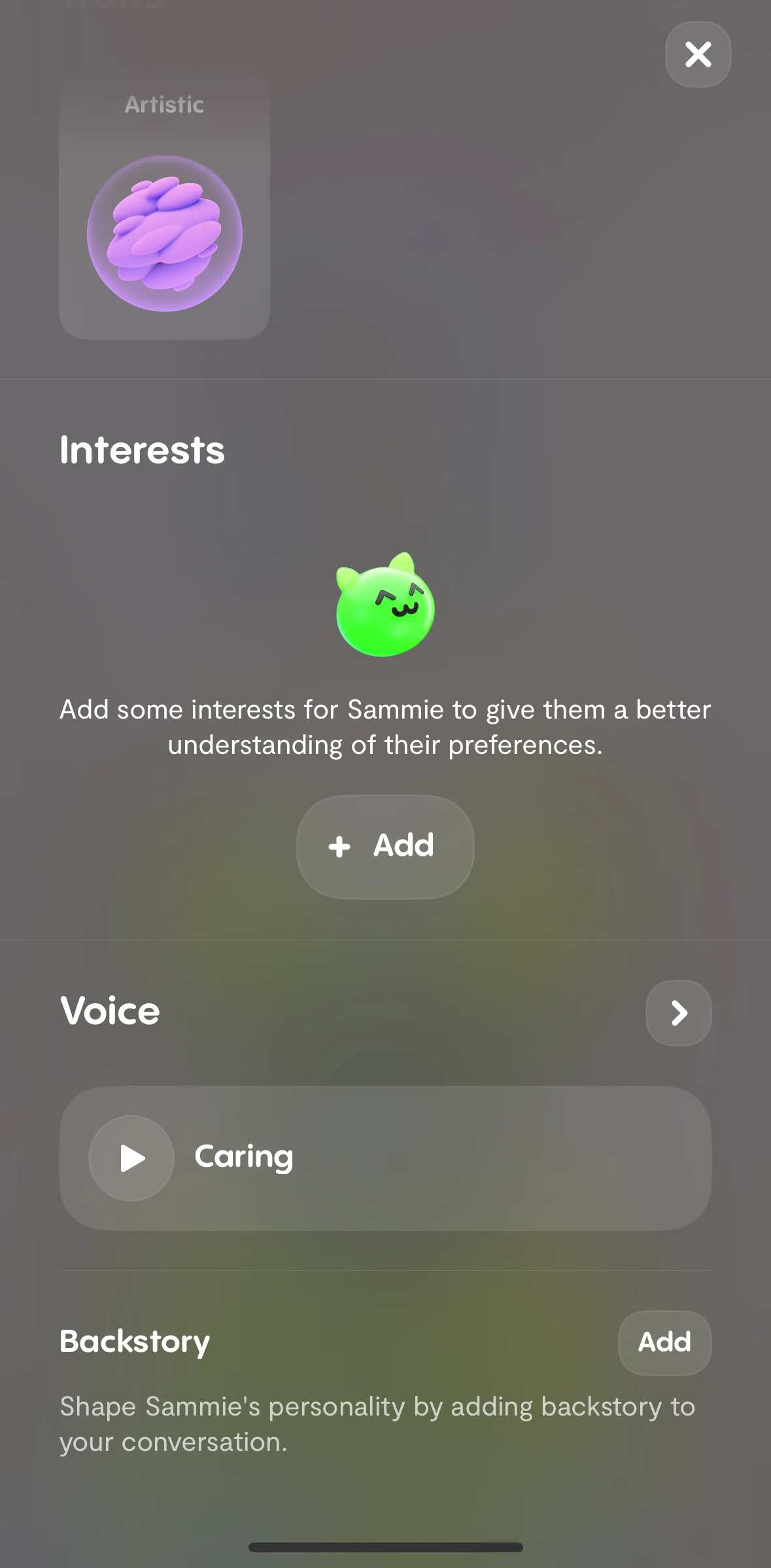 Replika Screen screen in the Selecting a voice flow