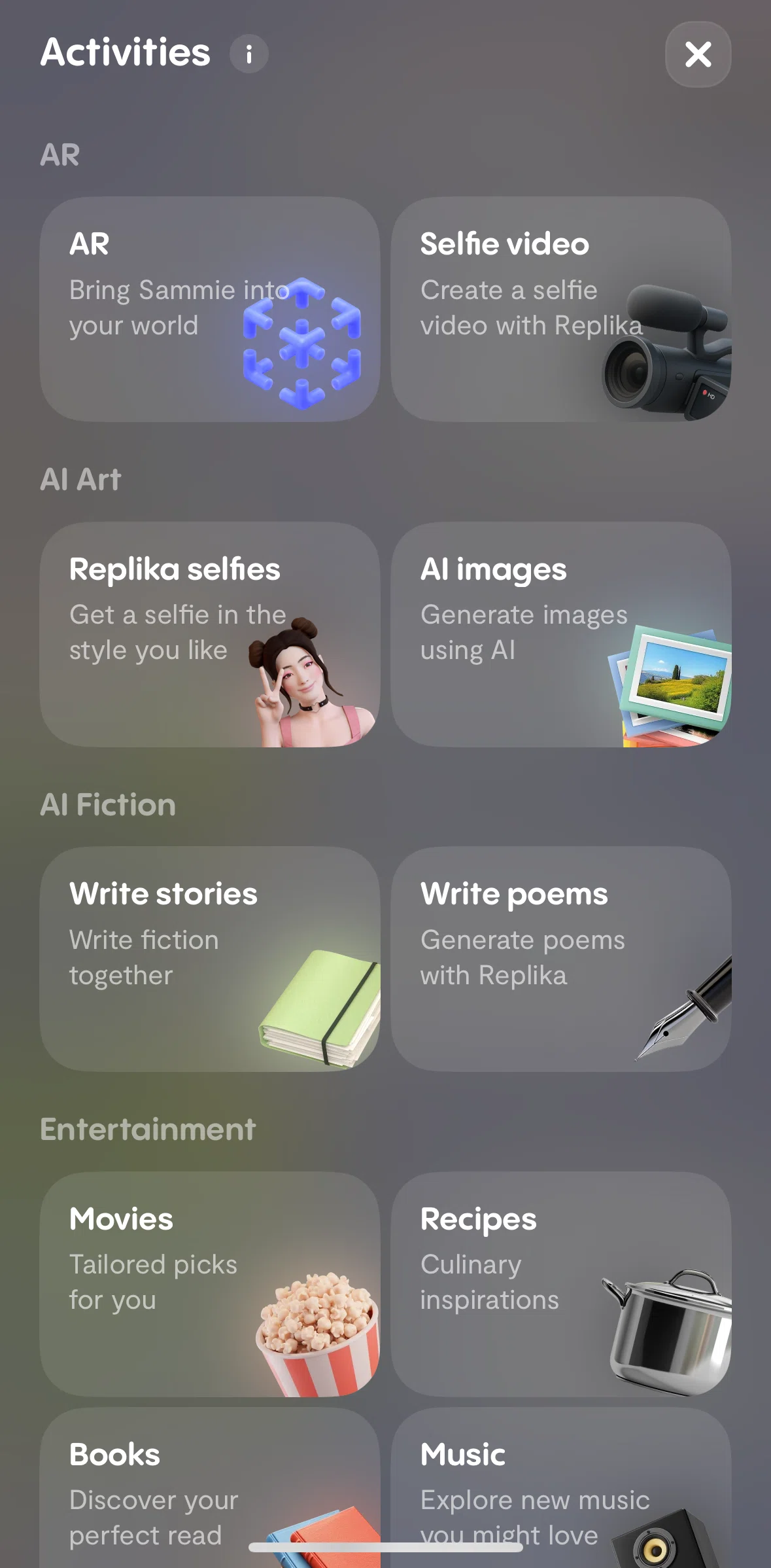 Replika Screen screen in the Taking a Replika selfie flow