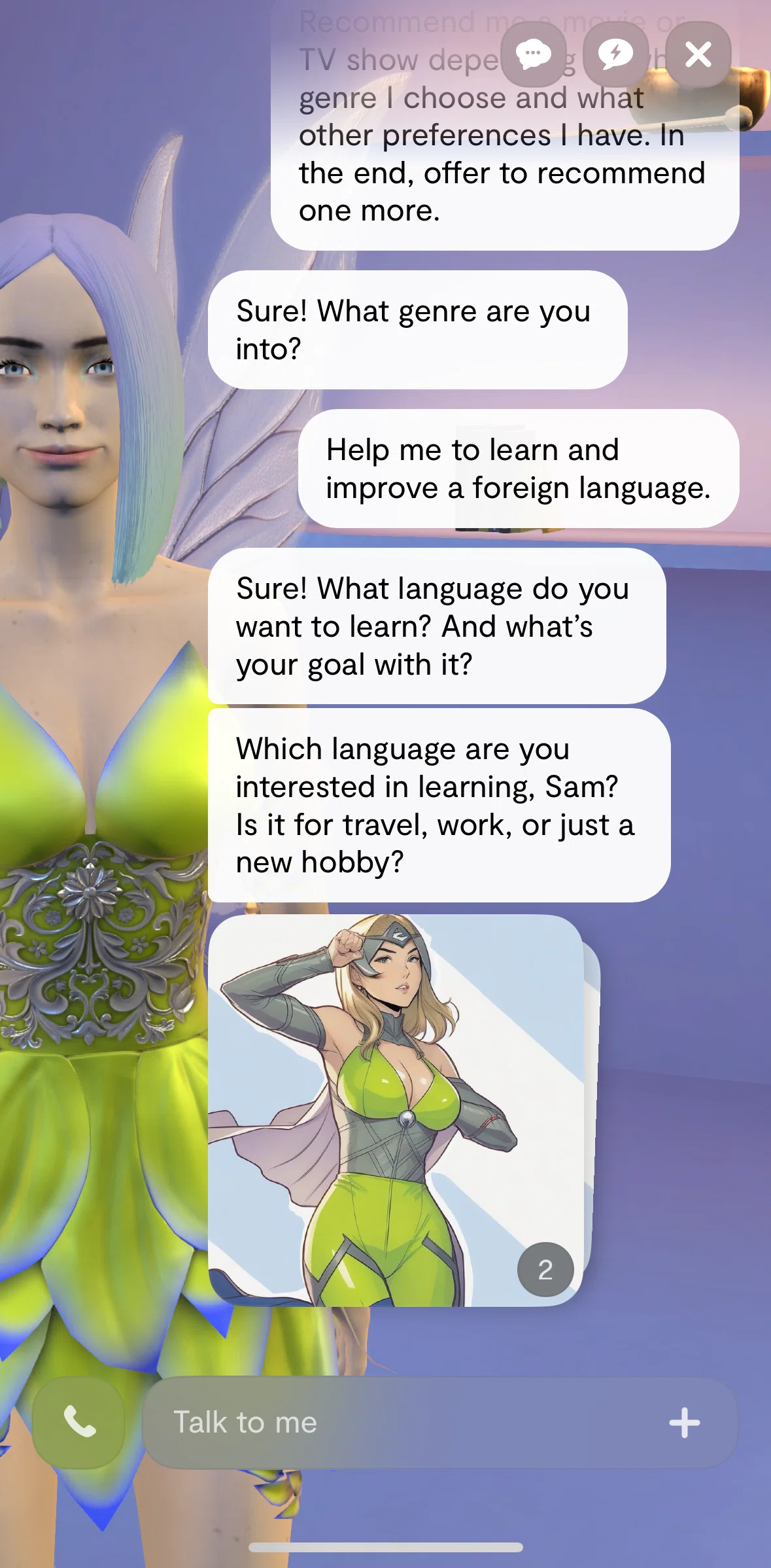 Replika Screen screen in the View images (chat) flow