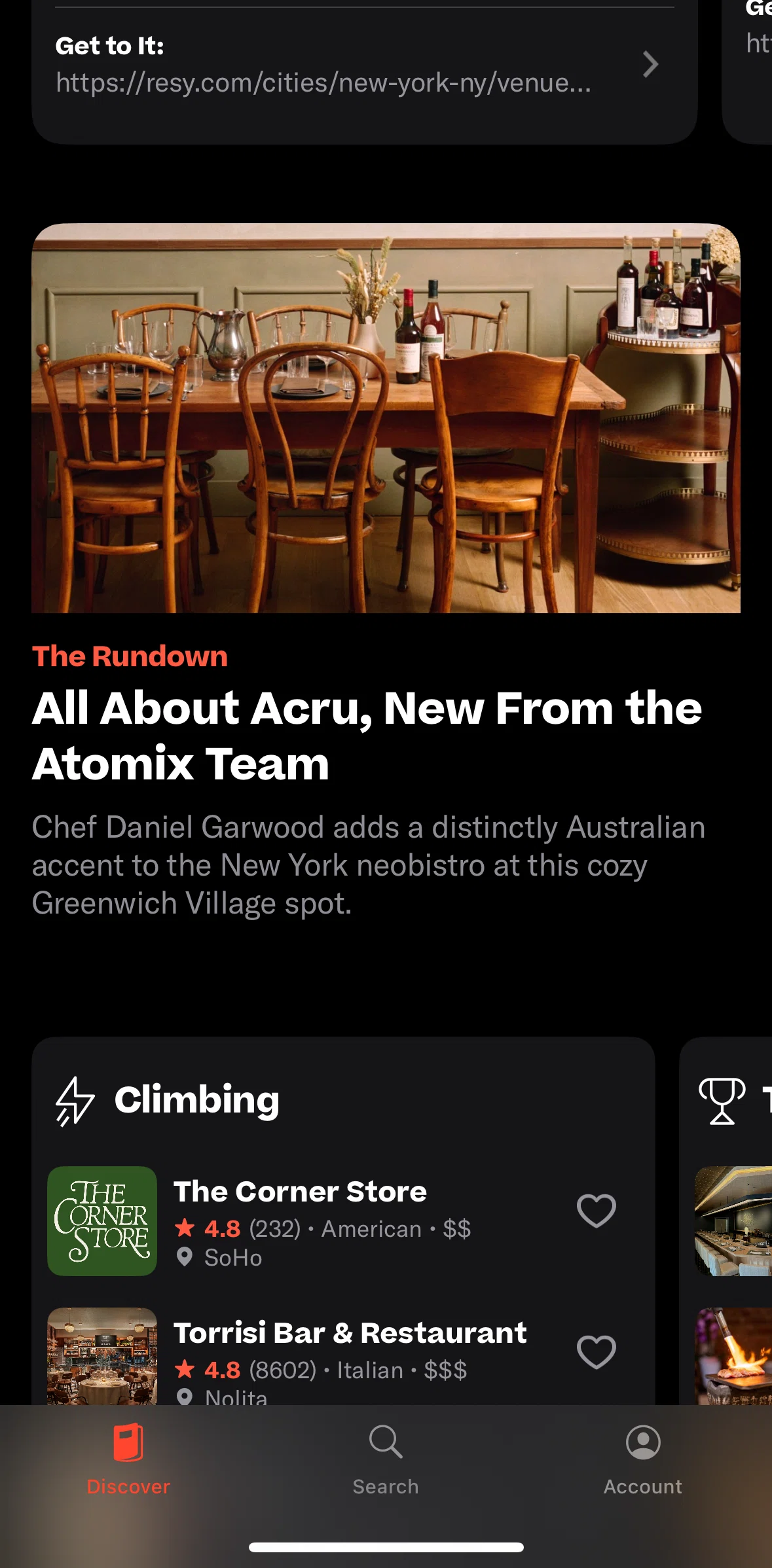 Resy Screen screen in the Article detail flow