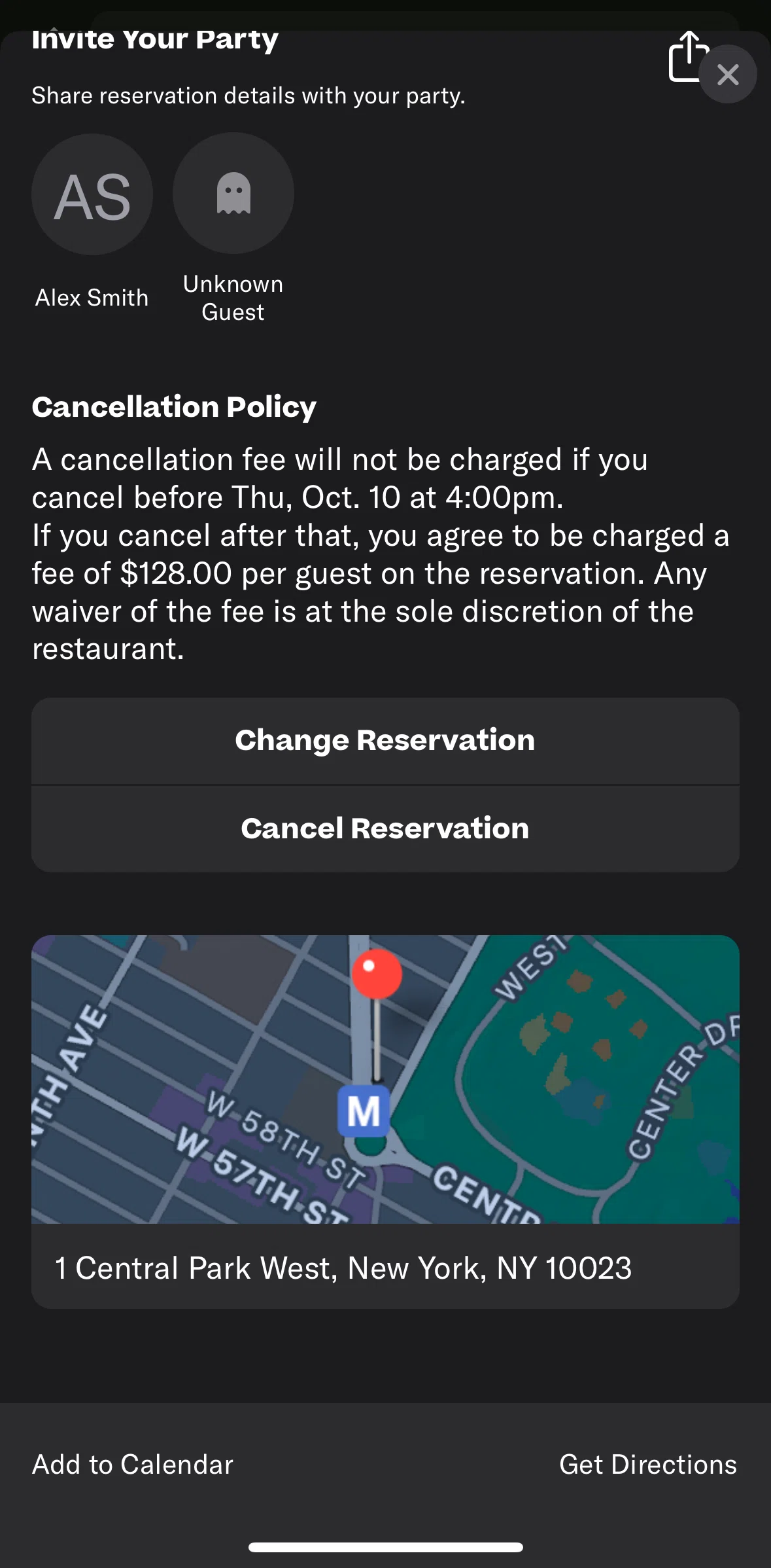Resy Screen screen in the Canceling a reservation flow