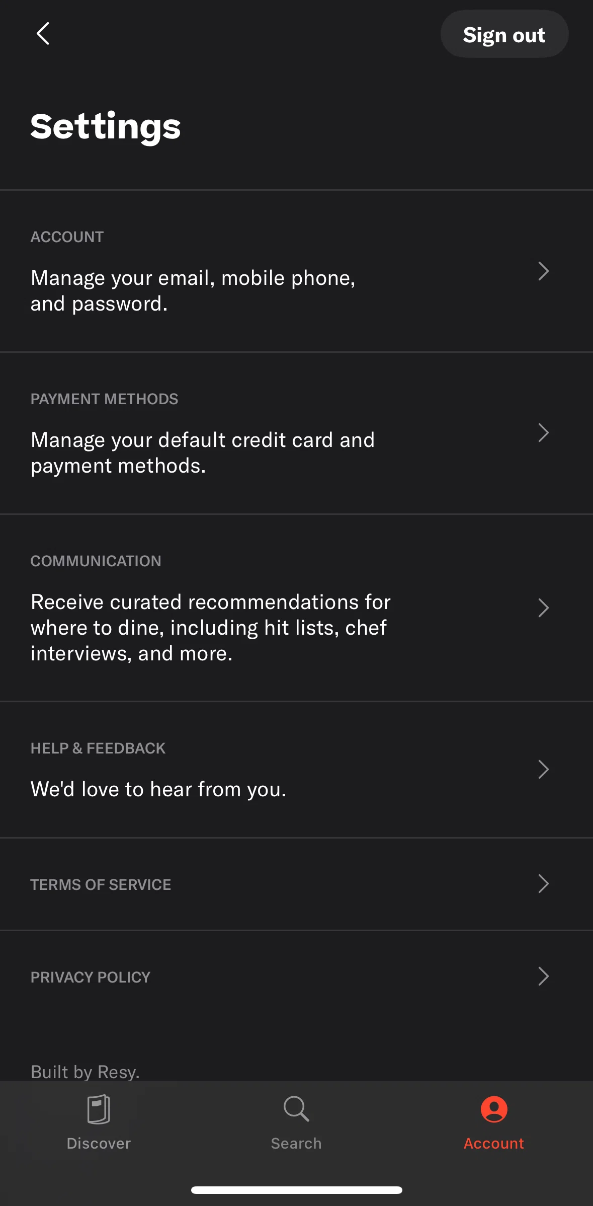 Resy Screen screen in the Changing notification settings flow