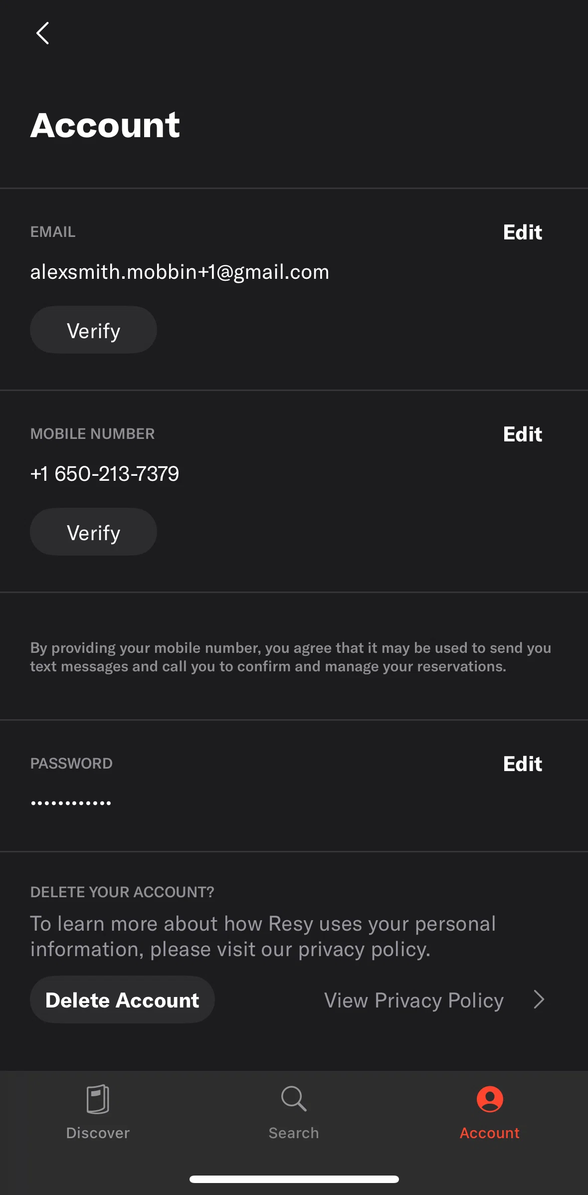 Resy Screen screen in the Editing email flow