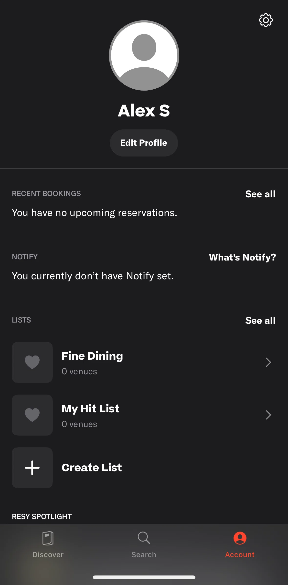 Resy Screen screen in the Editing profile flow