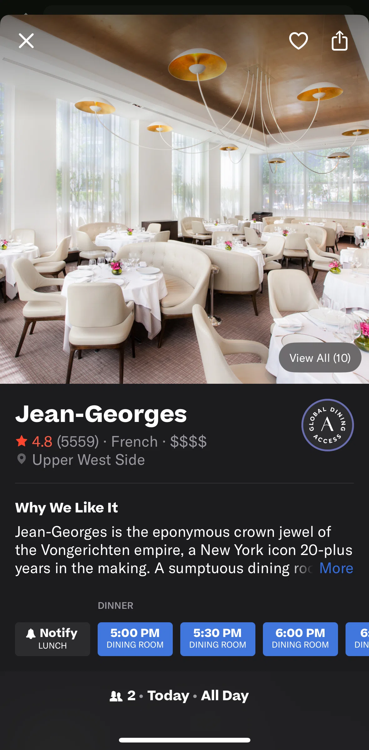 Resy Screen screen in the Global Dining Access flow