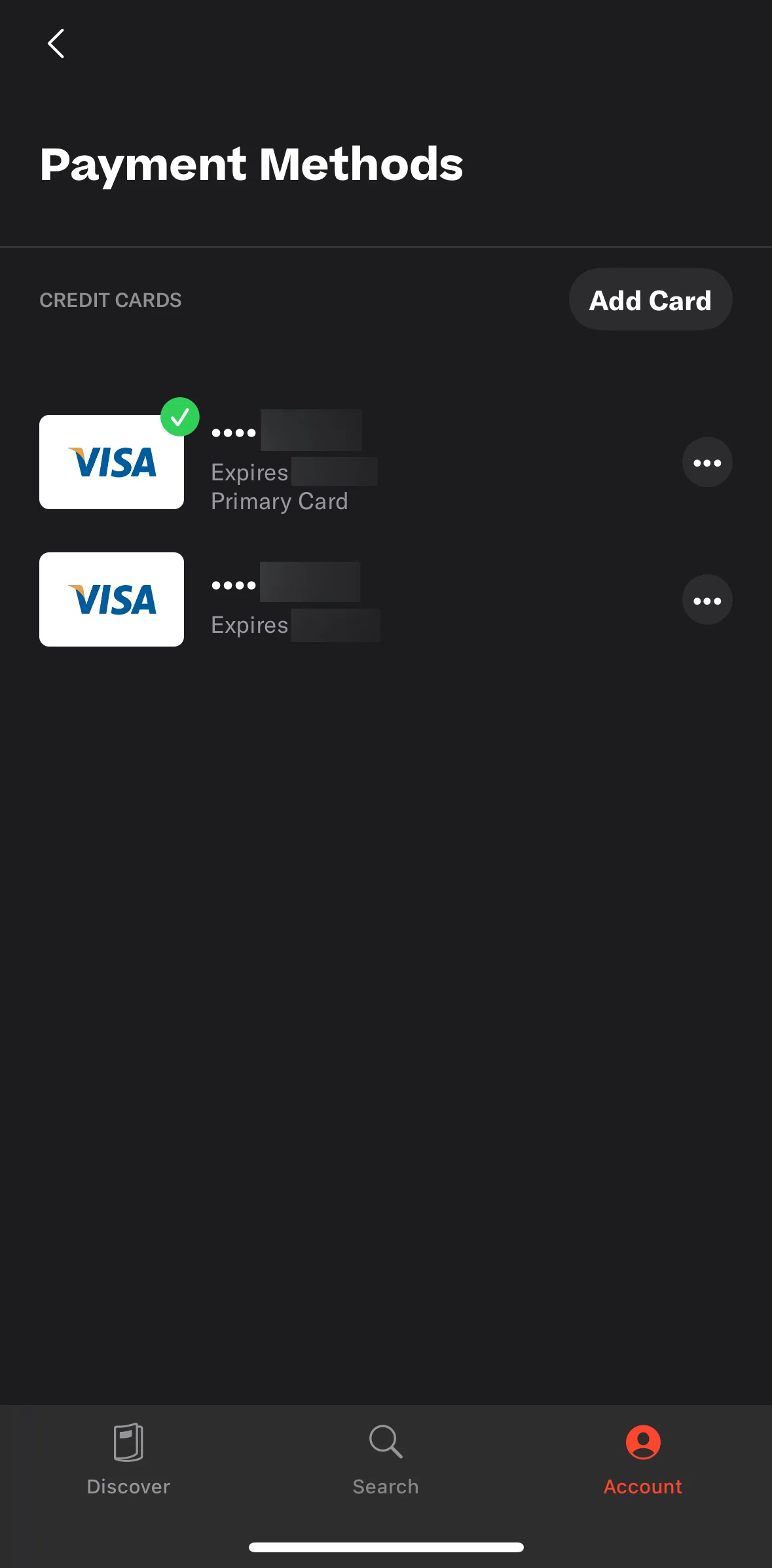 Resy Screen screen in the Making a payment method as primary flow