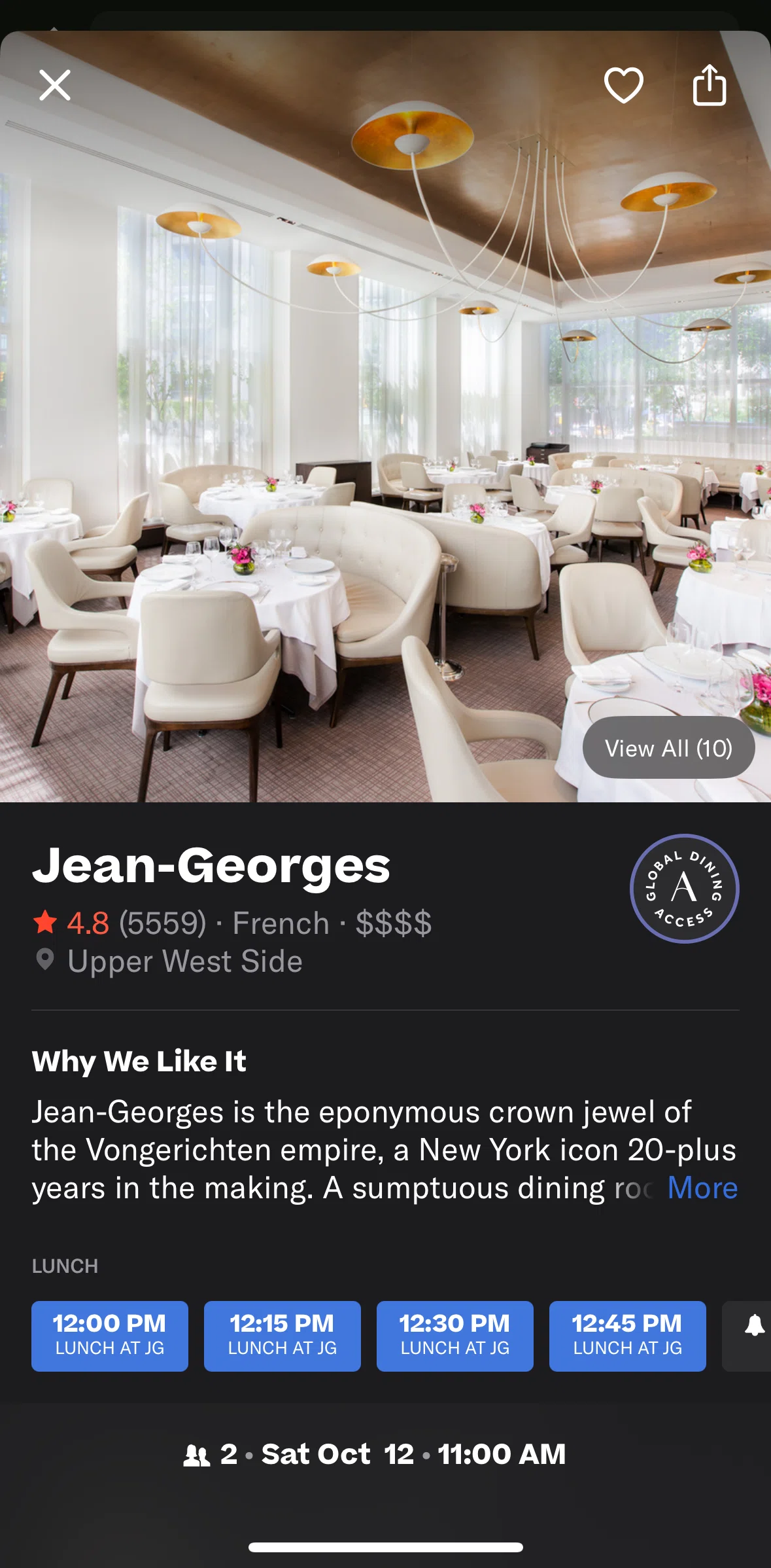 Resy Screen screen in the Reserving a restaurant flow