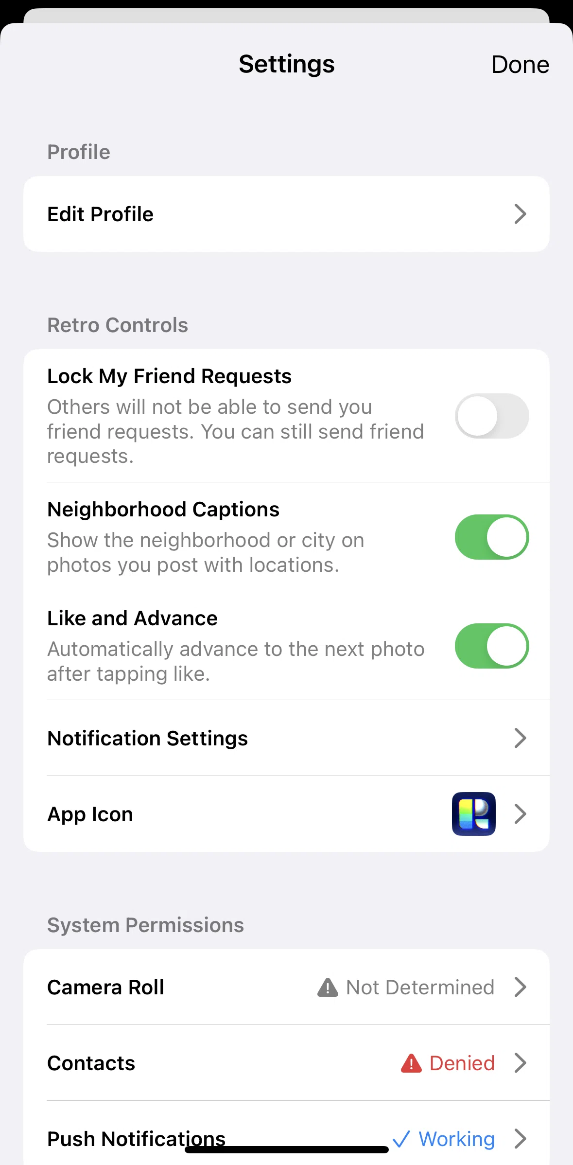 Retro Screen screen in the Notification settings flow