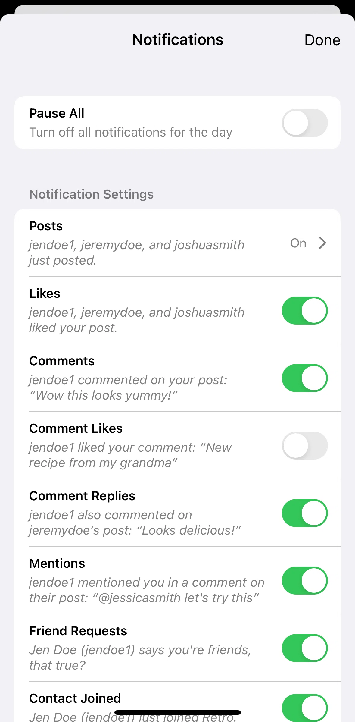 Retro Screen screen in the Updating posts notifications flow
