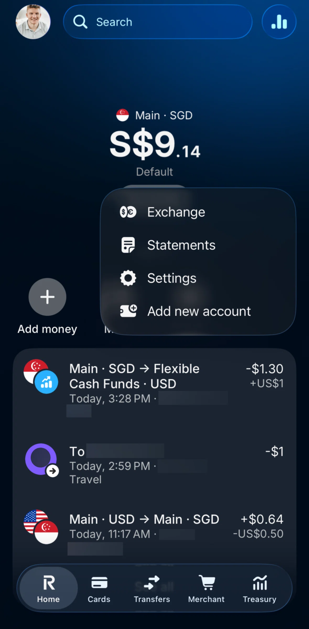 Revolut Business Screen screen in the Account settings flow