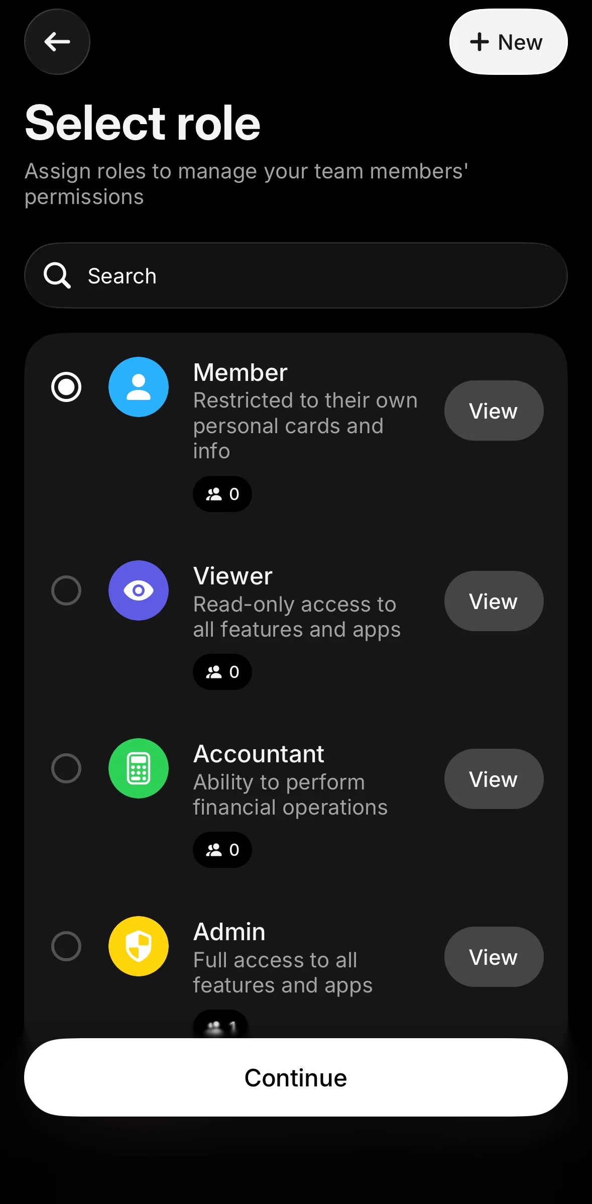 Revolut Business Screen screen in the Adding a role flow