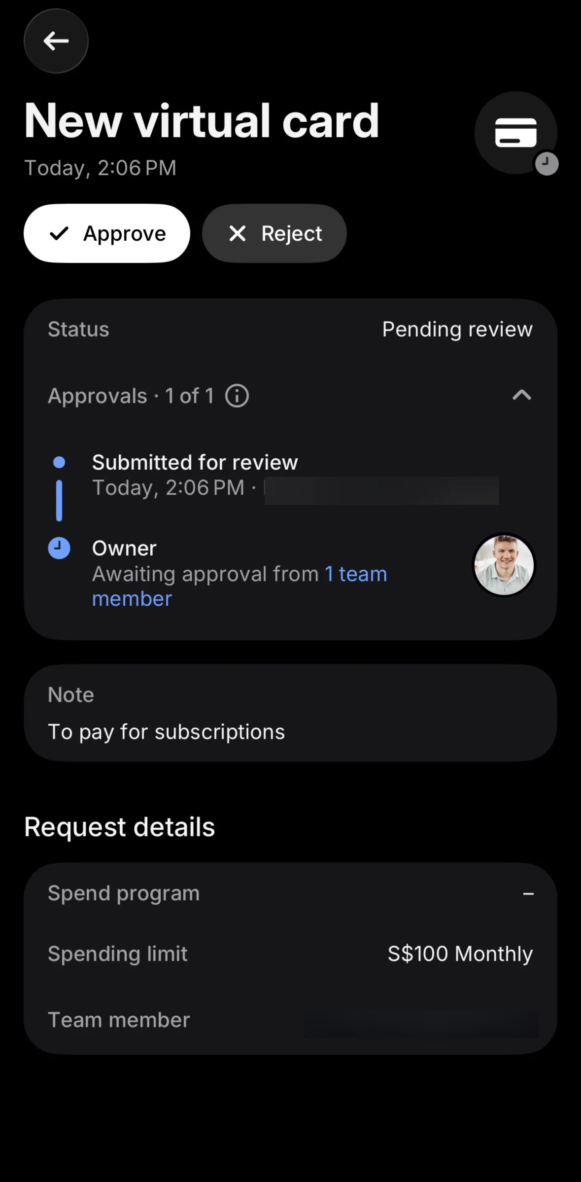 Revolut Business Screen screen in the Approving a request flow