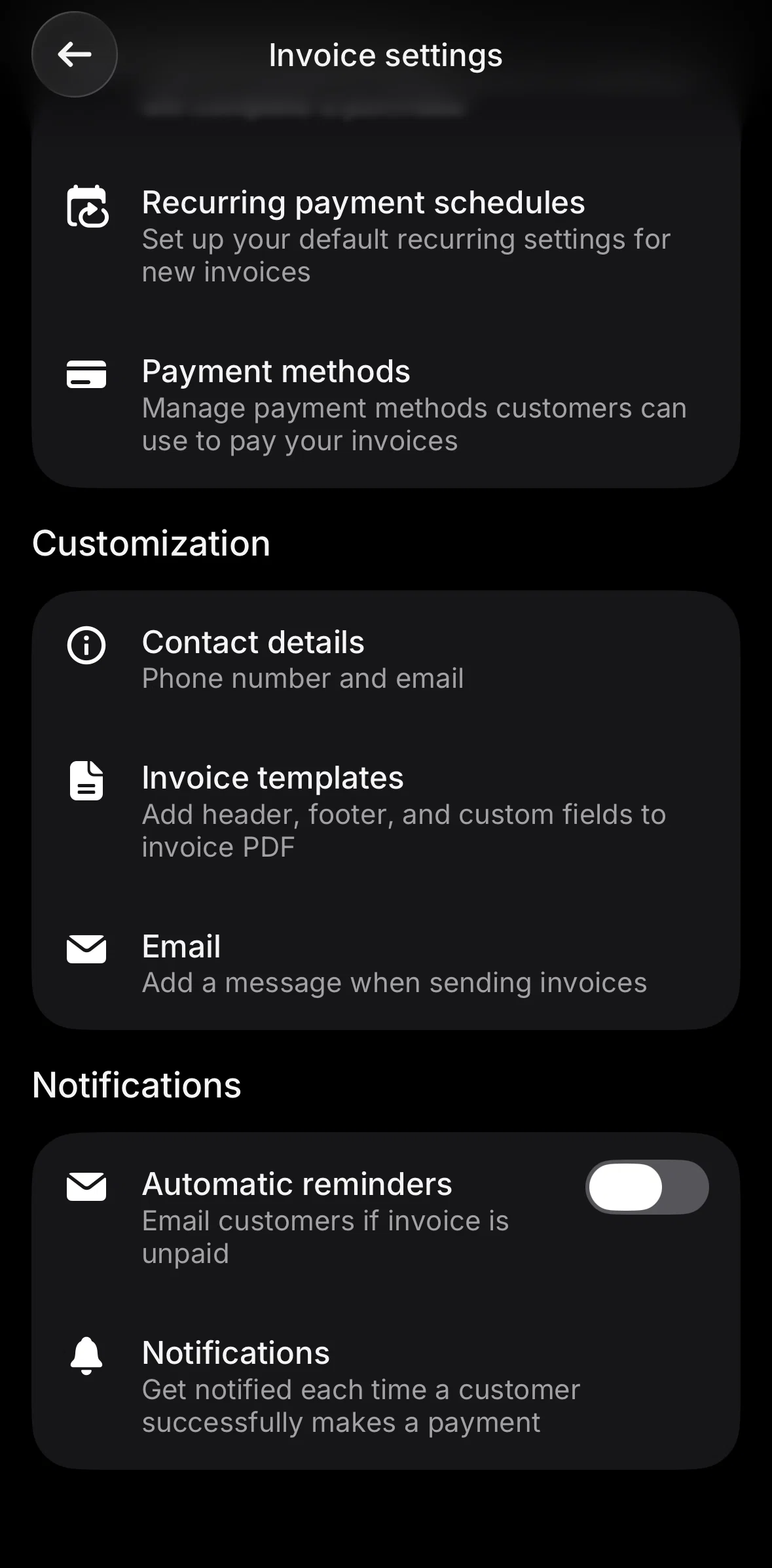 Revolut Business Screen screen in the Changing notification settings flow